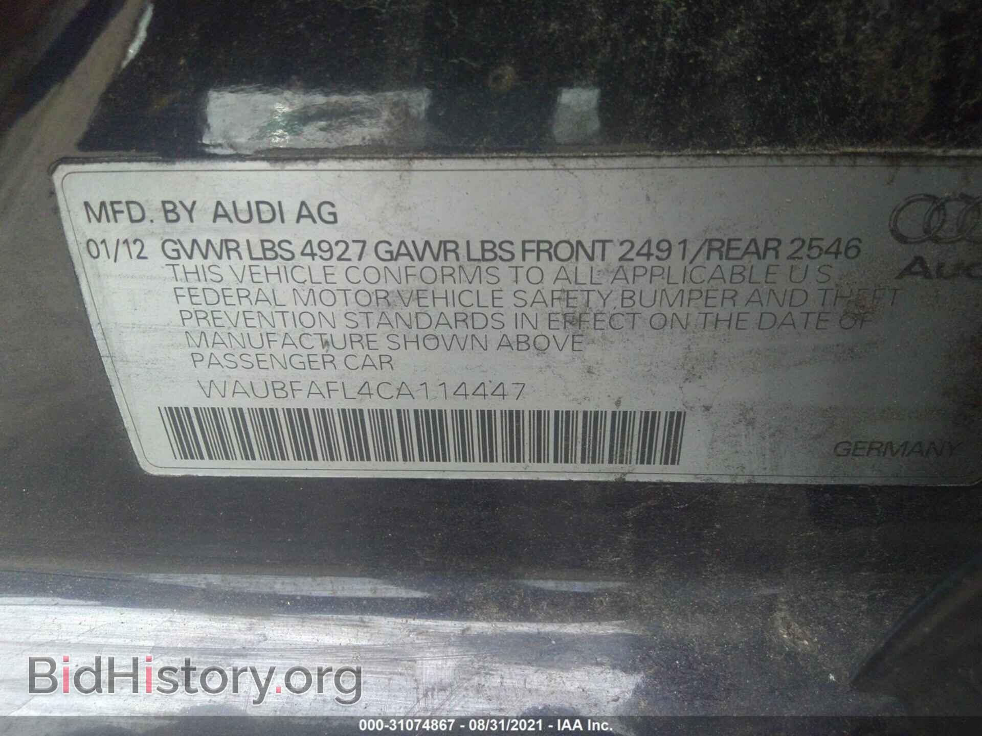 2012 AUDI A4 - VIN: WAUBFAFL4CA114447 - Фото 9