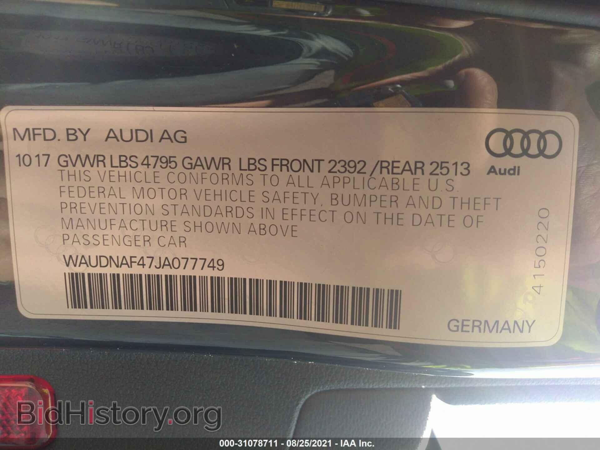 2018 AUDI A4 - VIN: WAUDNAF47JA077749 - Photo 9