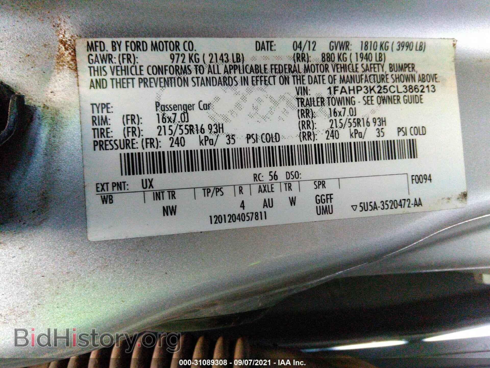 2012 FORD FOCUS - VIN: 1FAHP3K25CL386213 - Фото 9