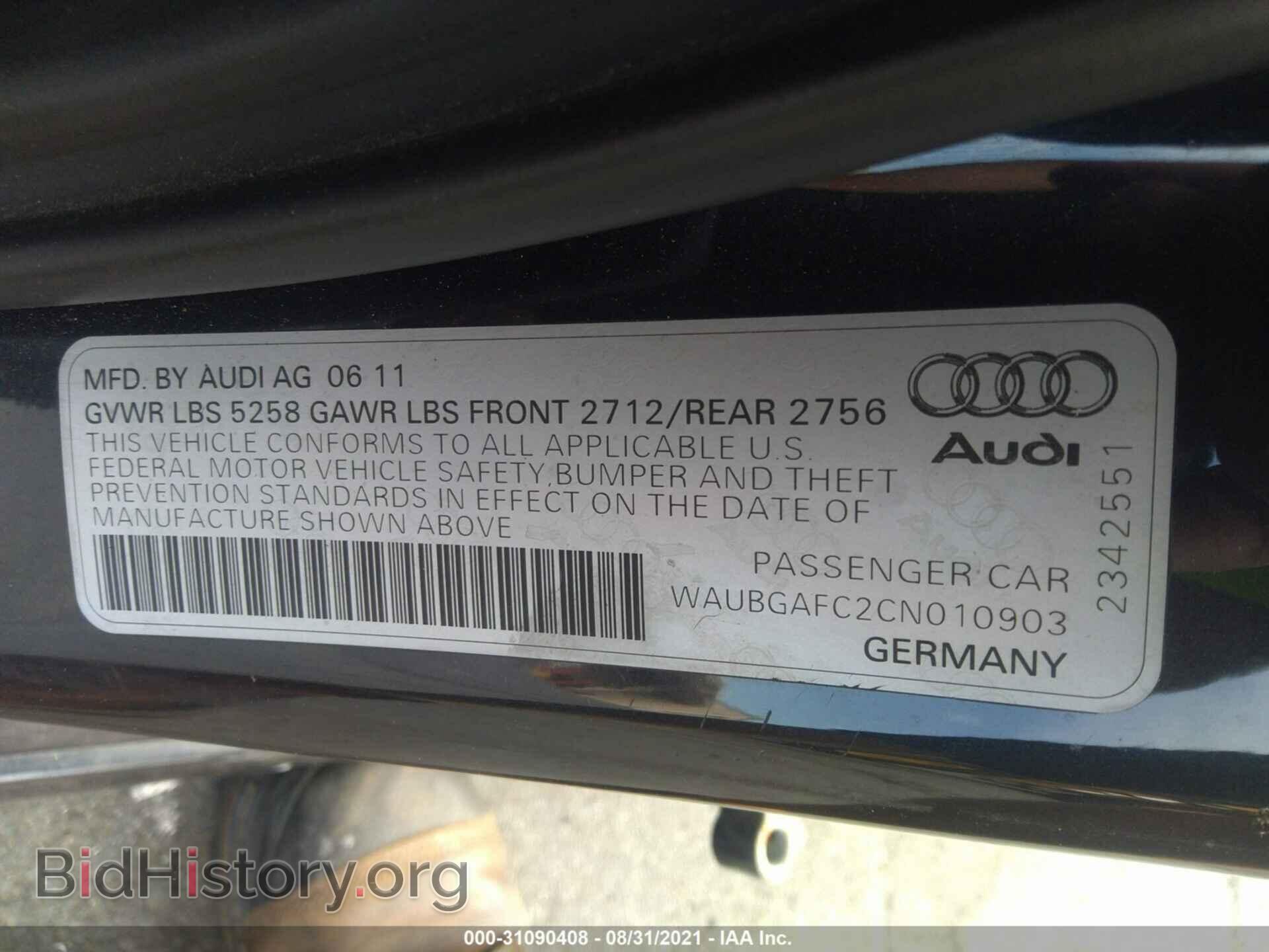 2012 AUDI A6 - VIN: WAUBGAFC2CN010903 - Фото 9