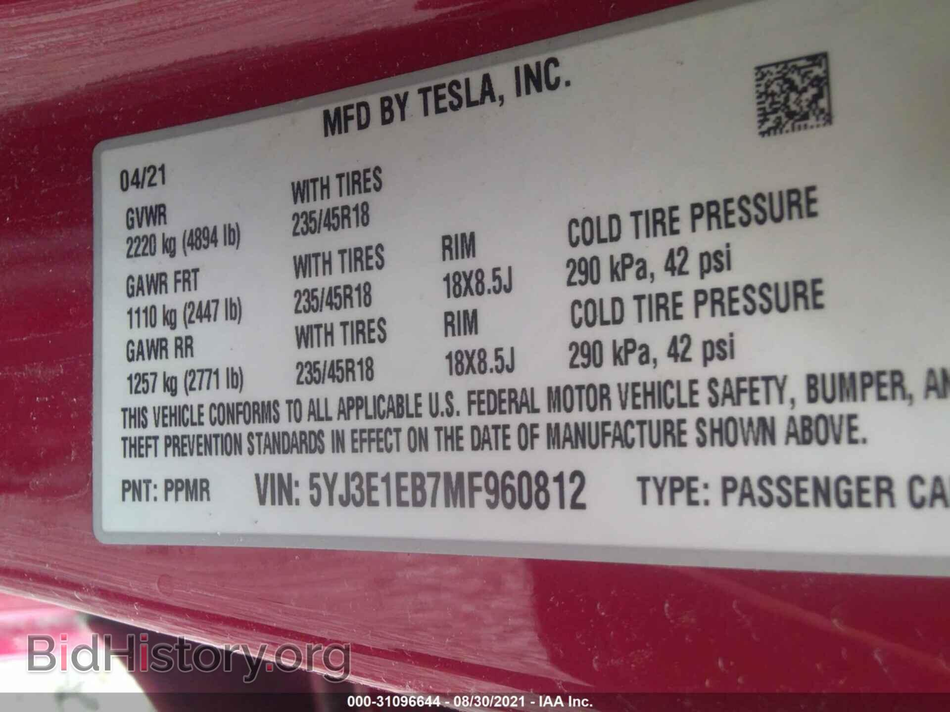 2021 TESLA MODEL 3 - VIN: 5YJ3E1EB7MF960812 - Photo 9