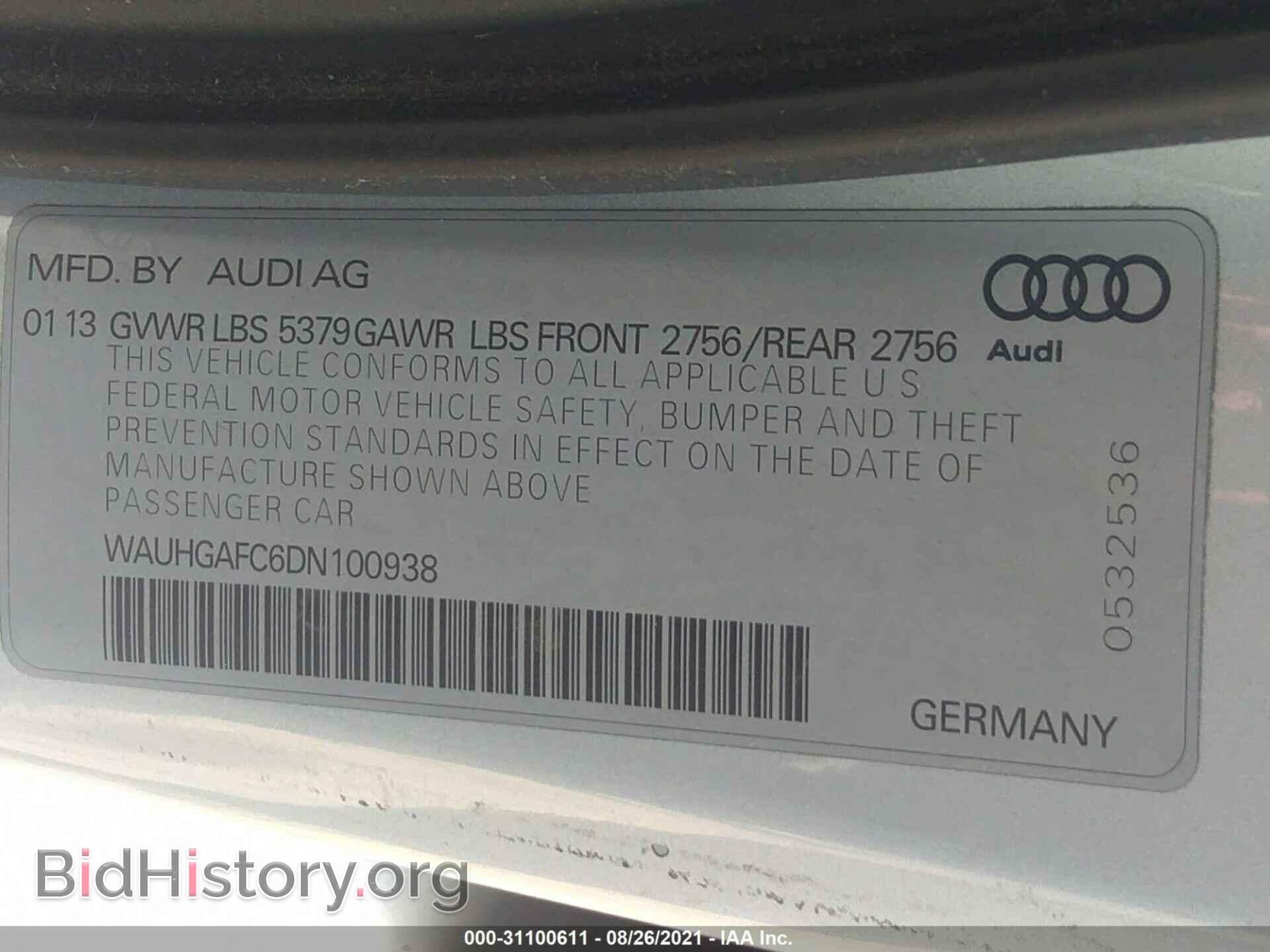 2013 AUDI A6 - VIN: WAUHGAFC6DN100938 - Фото 9