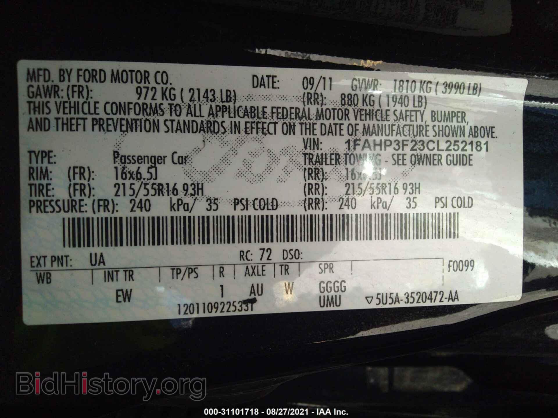 2012 FORD FOCUS - VIN: 1FAHP3F23CL252181 - Фото 9