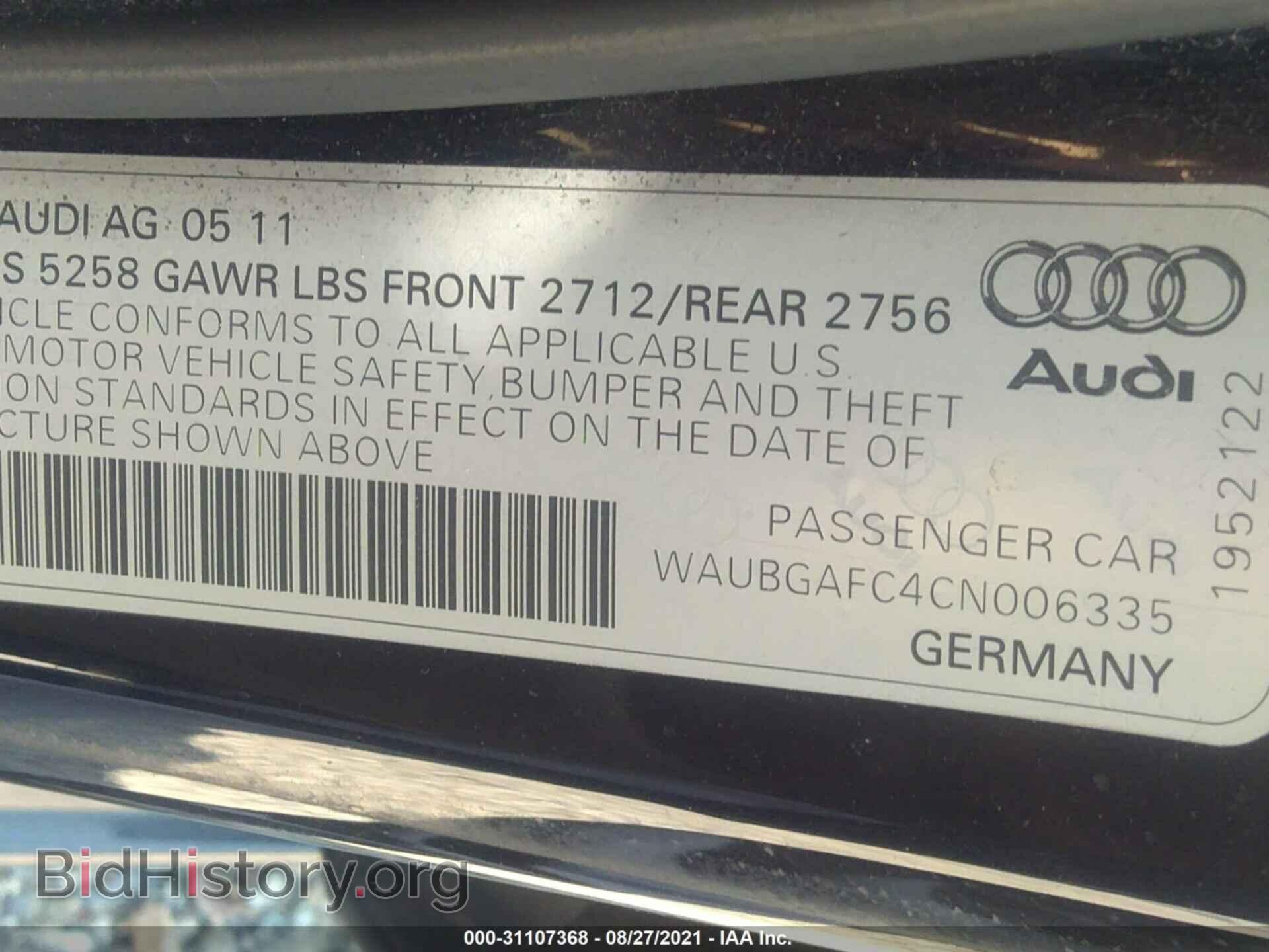 2012 AUDI A6 - VIN: WAUBGAFC4CN006335 - Photo 9