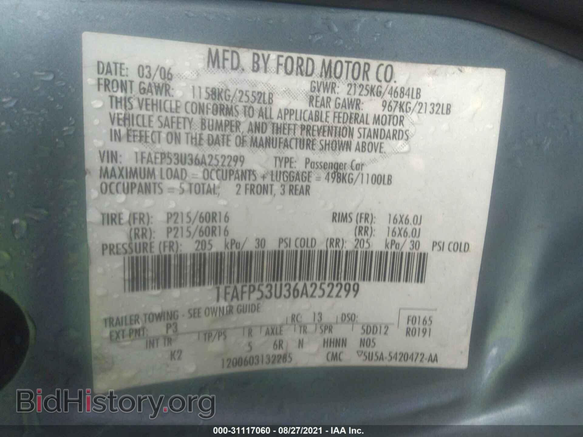 2006 FORD TAURUS - VIN: 1FAFP53U36A252299 - Фото 9
