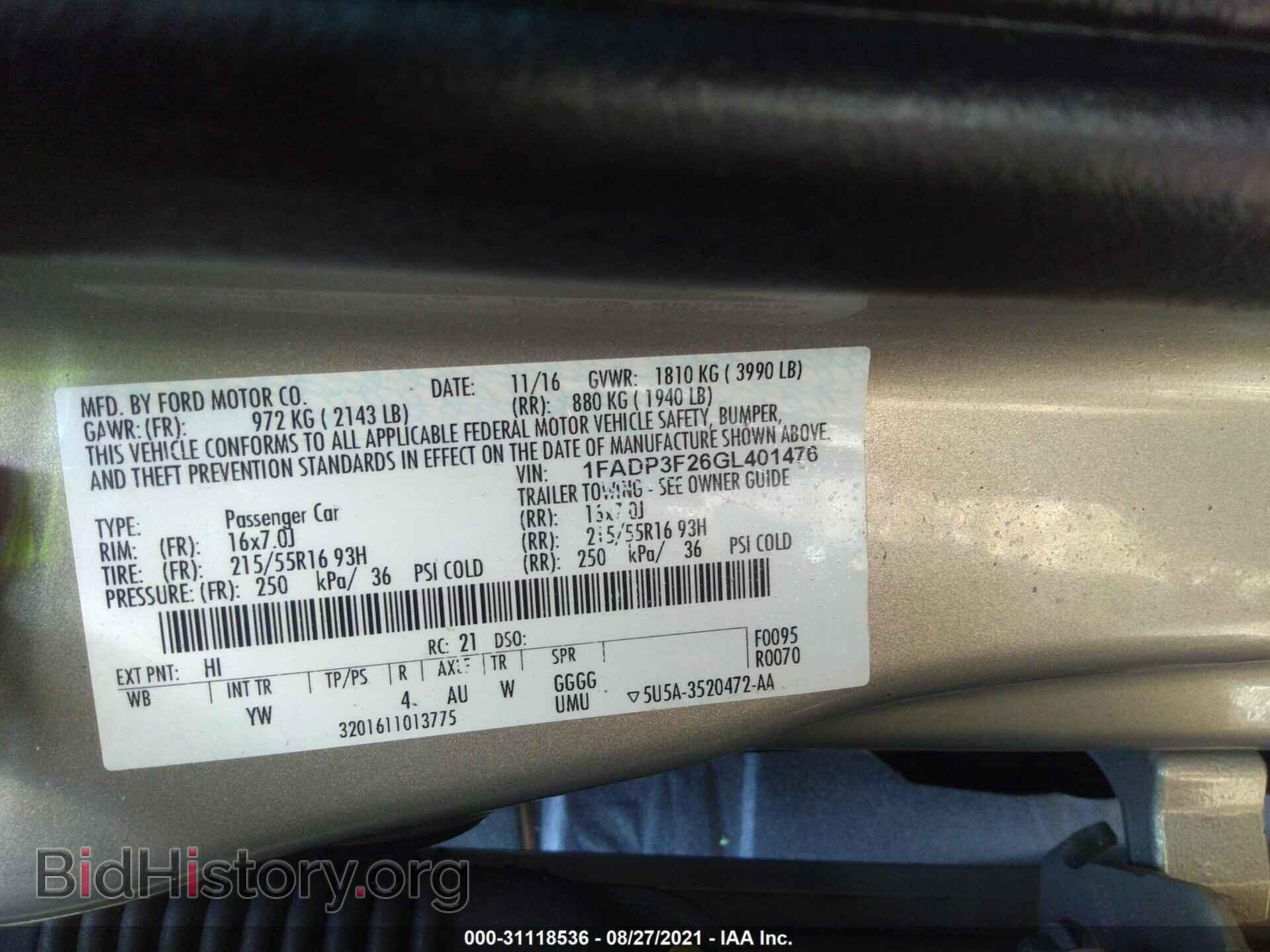 2016 FORD FOCUS - VIN: 1FADP3F26GL401476 - Фото 9