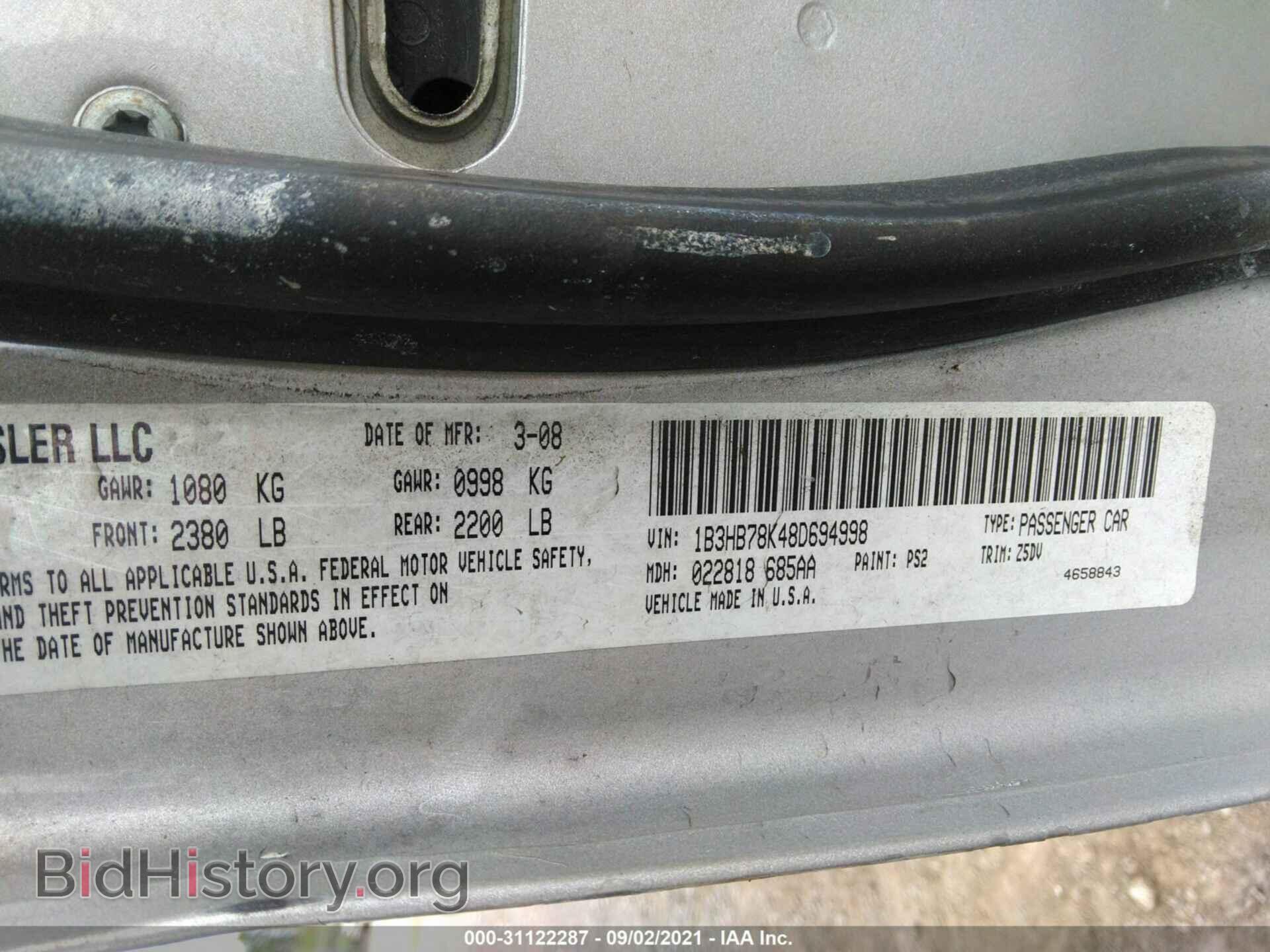 2008 DODGE CALIBER - VIN: 1B3HB78K48D694998 - Фото 9