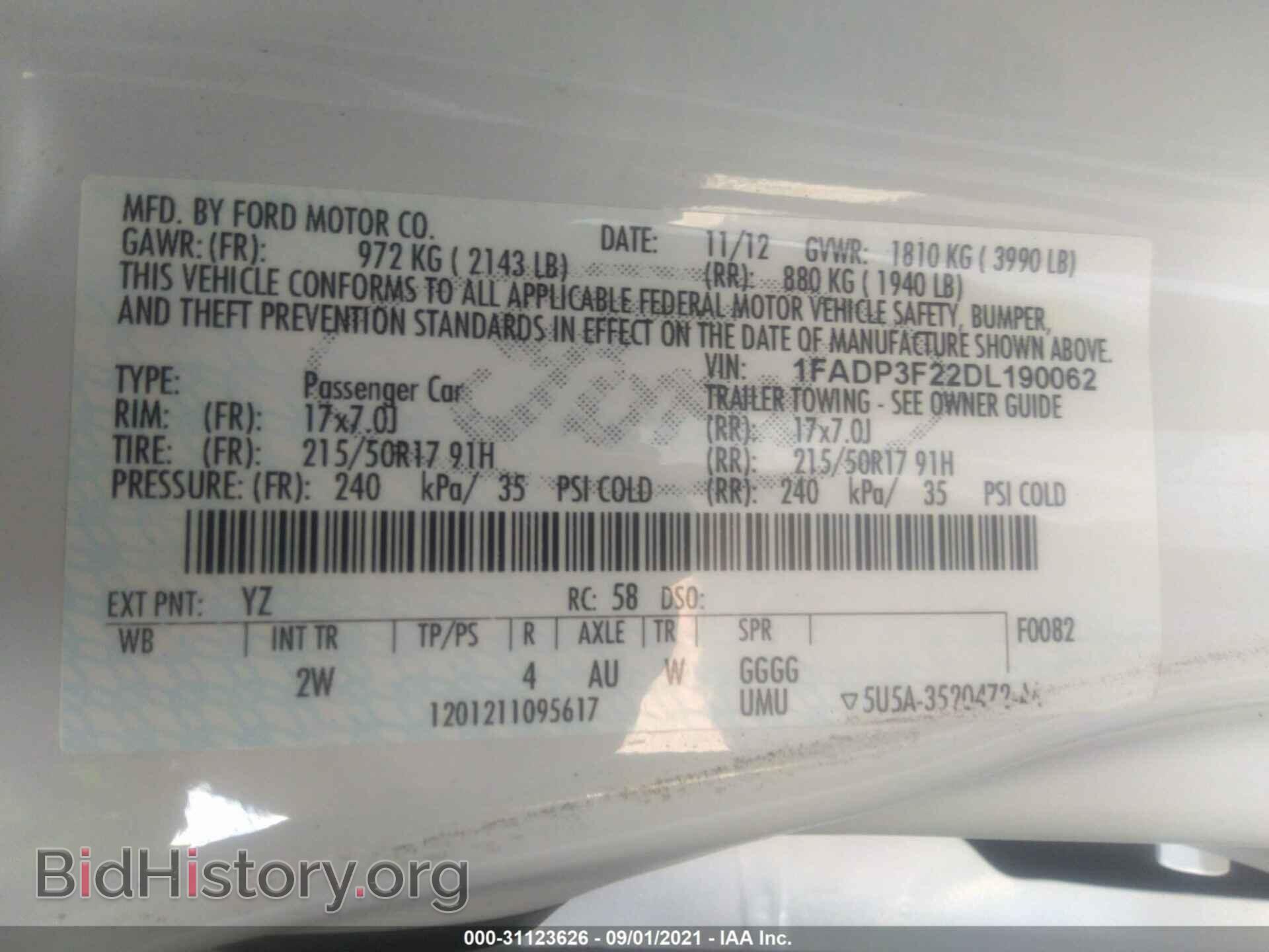 2013 FORD FOCUS - VIN: 1FADP3F22DL190062 - Фото 9