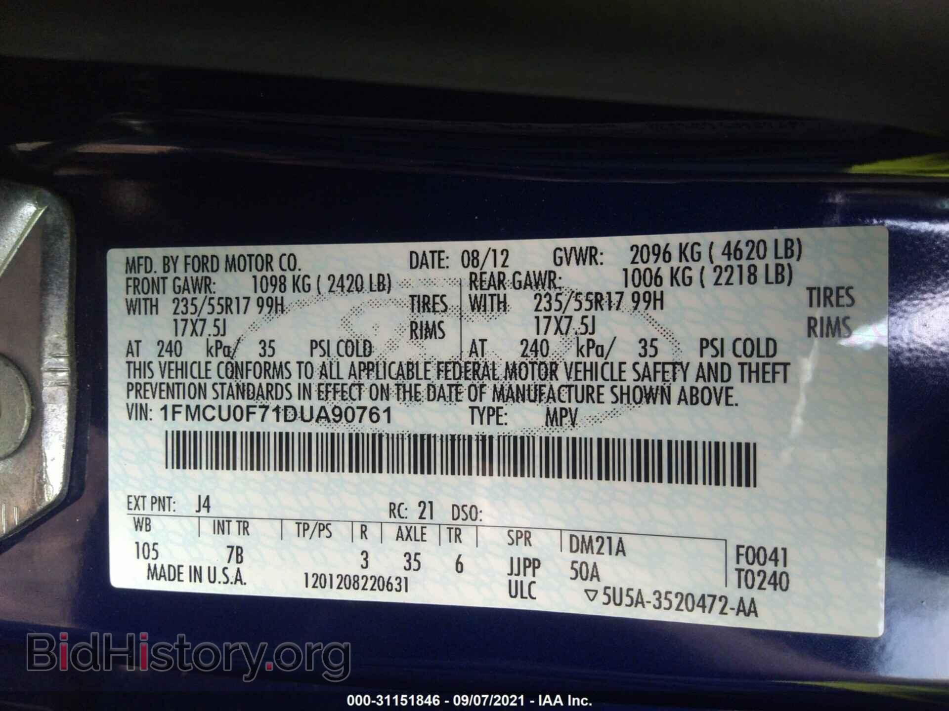 2013 FORD ESCAPE - VIN: 1FMCU0F71DUA90761 - Фото 9