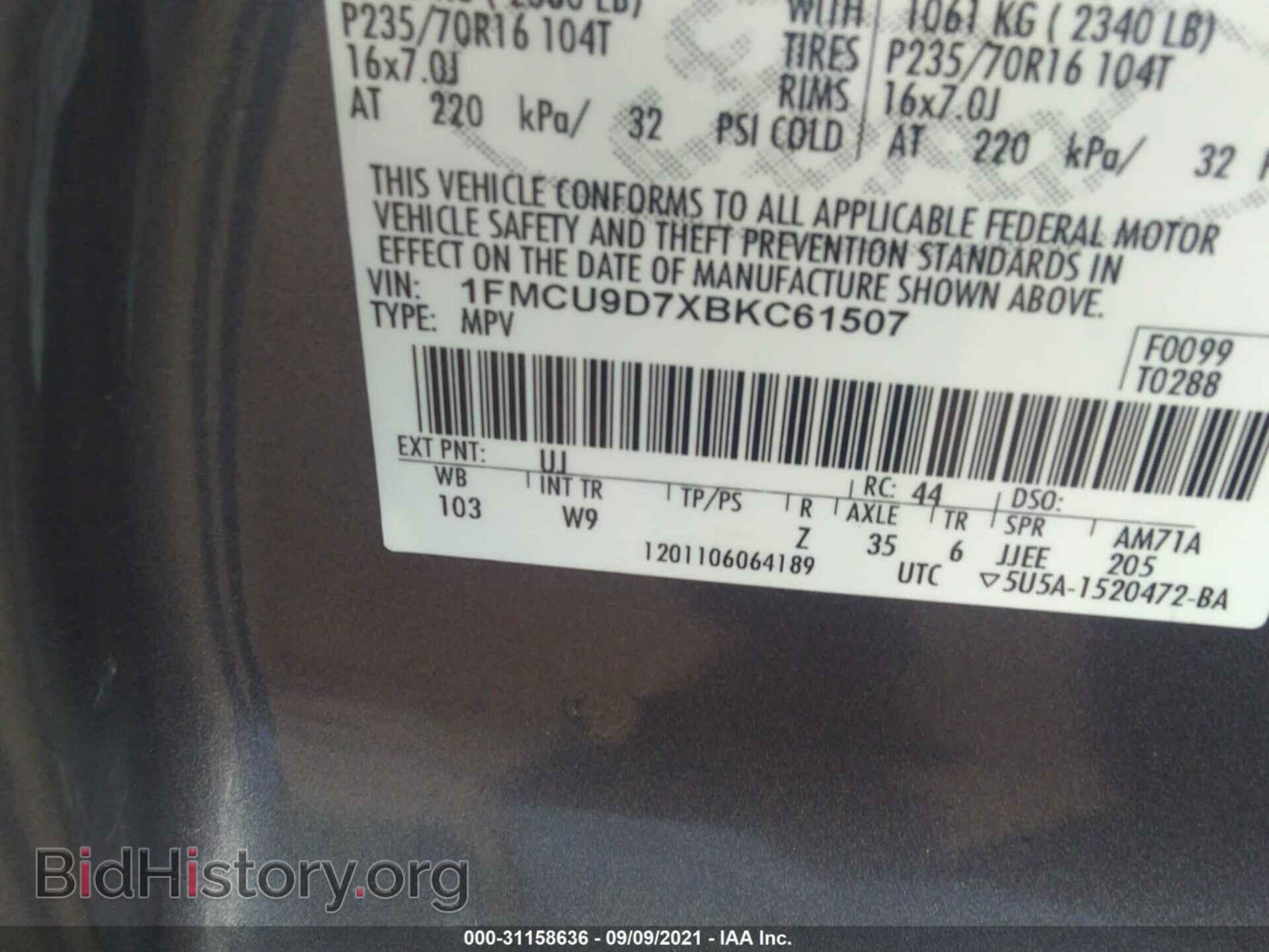 2011 FORD ESCAPE - VIN: 1FMCU9D7XBKC61507 - Photo 9