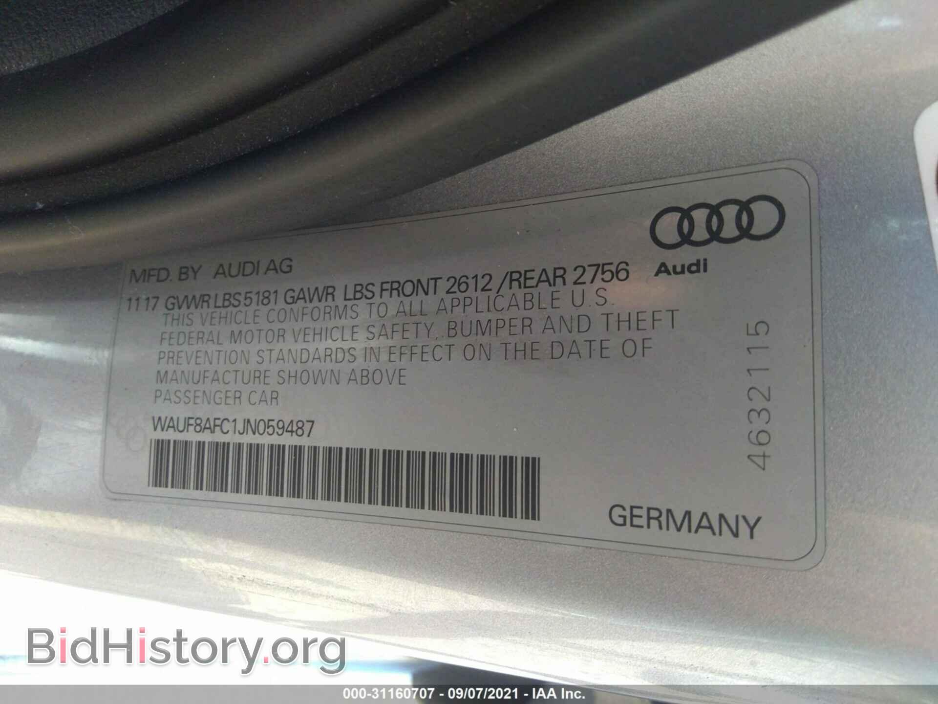 2018 AUDI A6 - VIN: WAUF8AFC1JN059487 - Фото 8