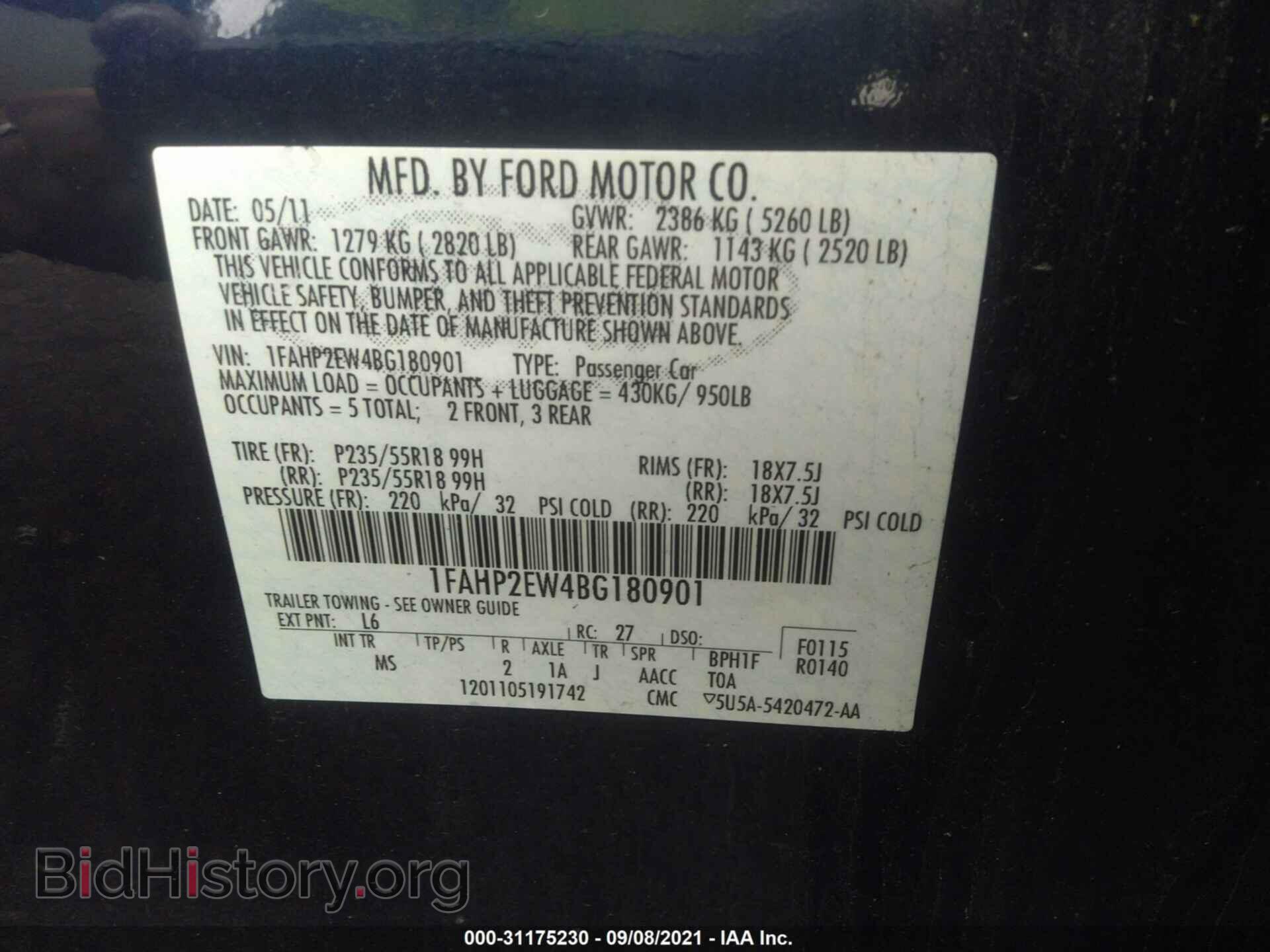 2011 FORD TAURUS - VIN: 1FAHP2EW4BG180901 - Фото 9