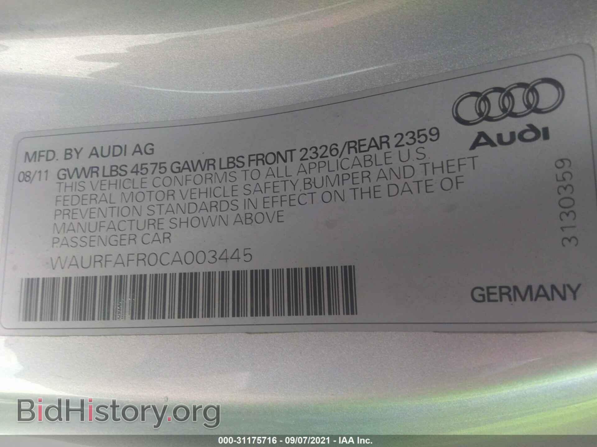 2012 AUDI A5 - VIN: WAURFAFR0CA003445 - Photo 9