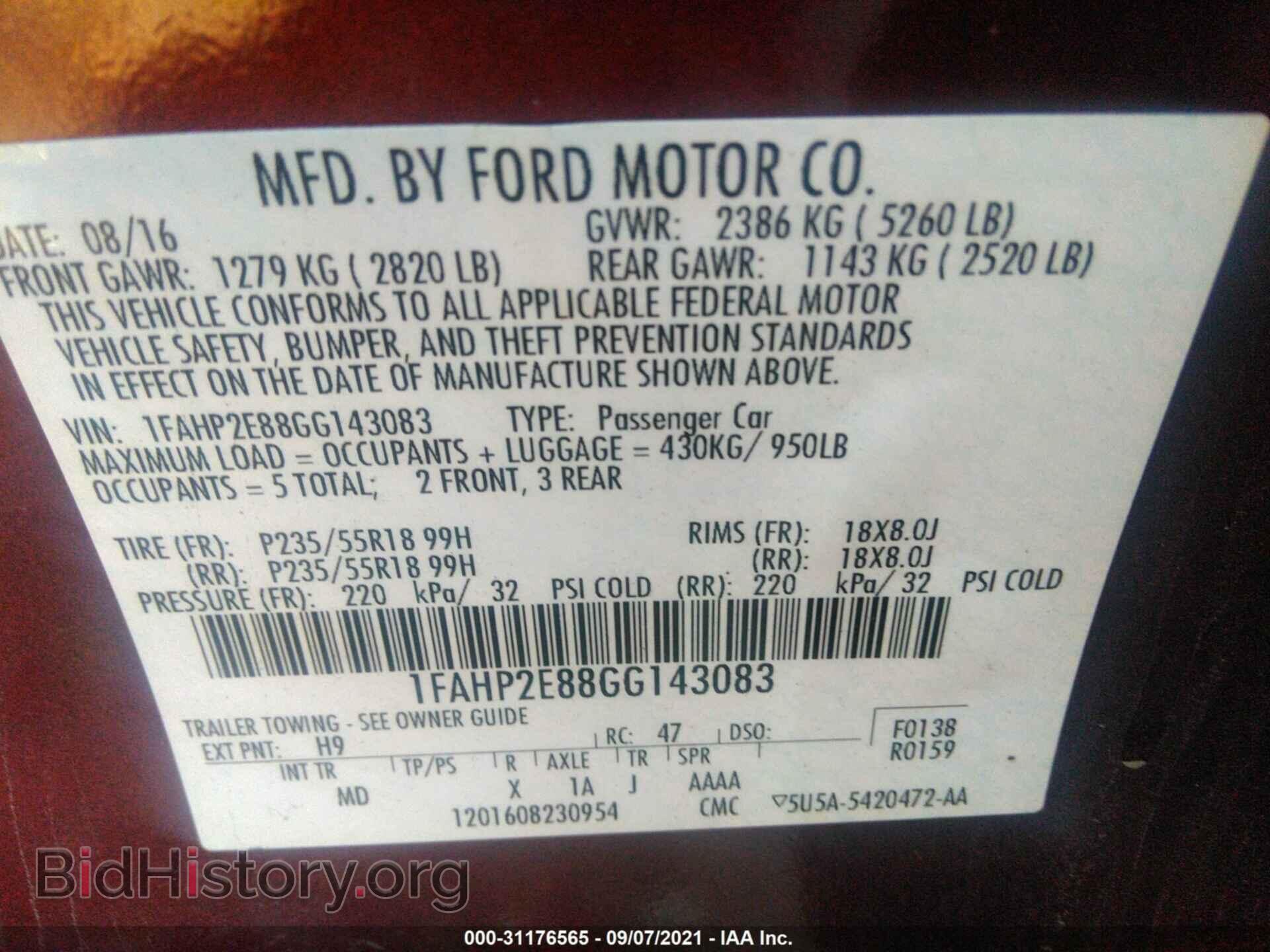 2016 FORD TAURUS - VIN: 1FAHP2E88GG143083 - Photo 9