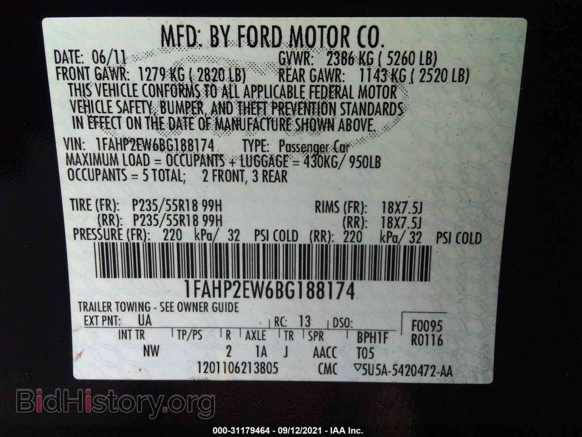2011 FORD TAURUS - VIN: 1FAHP2EW6BG188174 - Photo 9