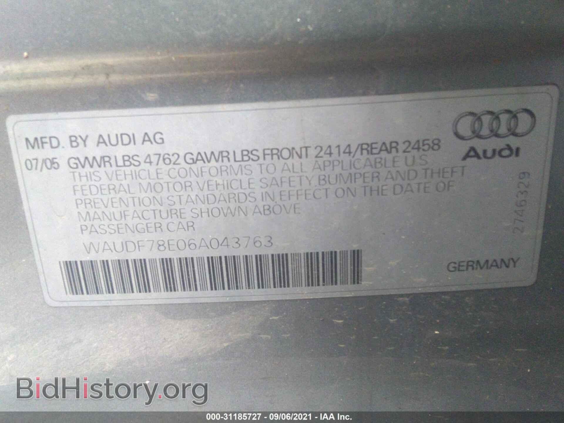 2006 AUDI A4 - VIN: WAUDF78E06A043763 - Фото 9