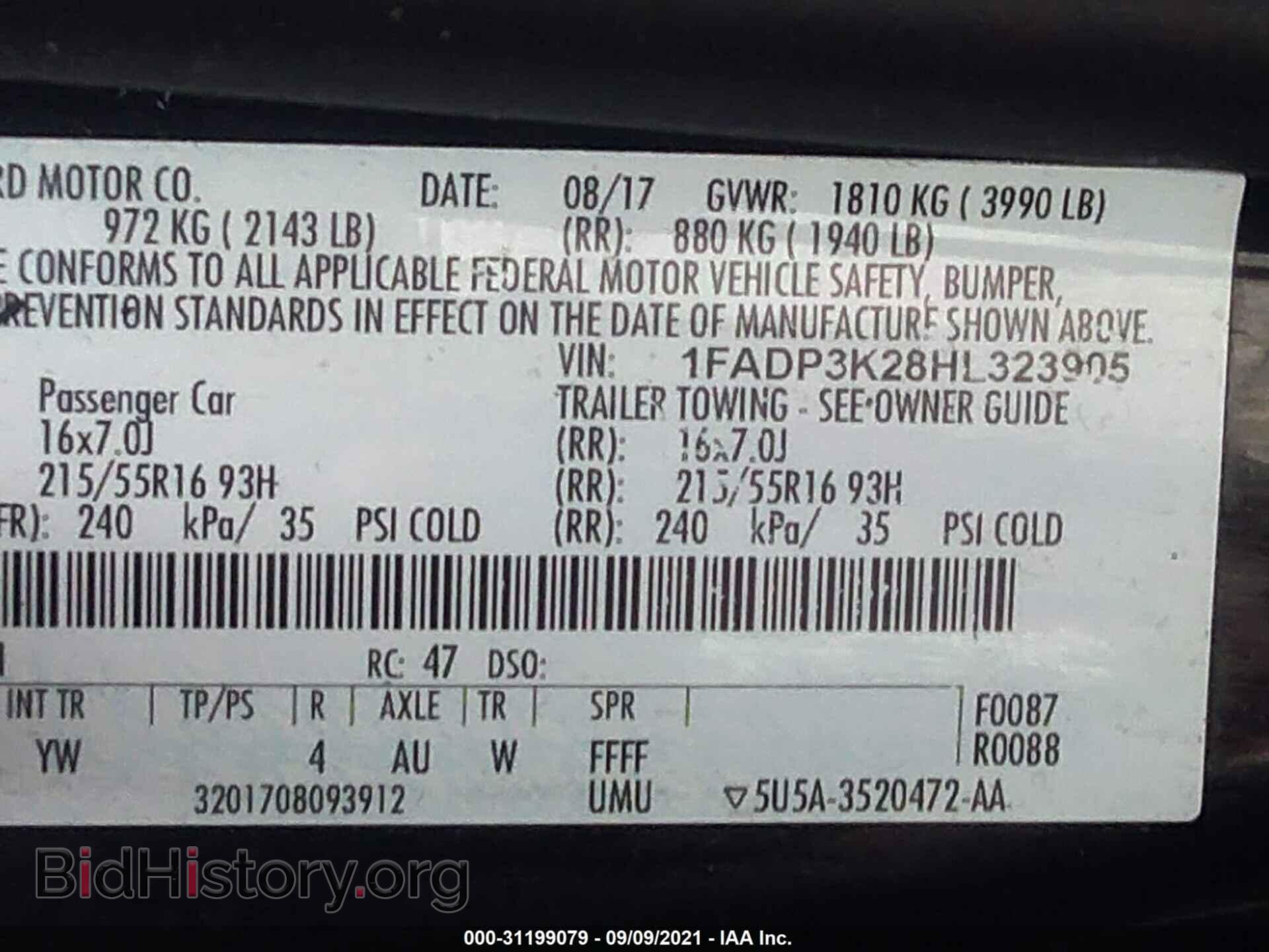 2017 FORD FOCUS - VIN: 1FADP3K28HL323905 - Фото 9