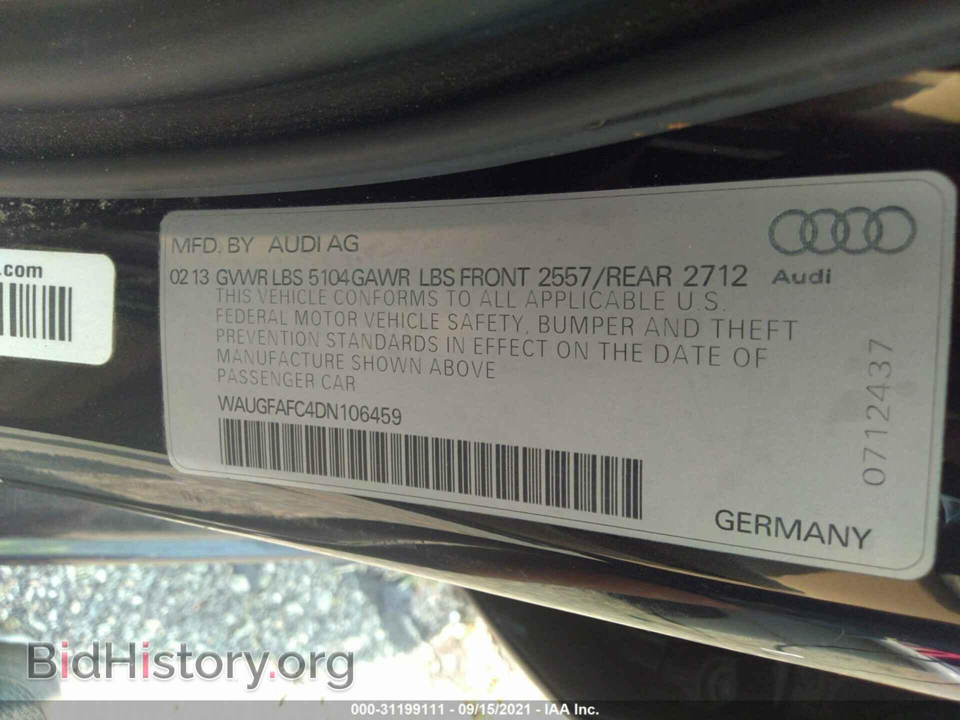 2013 AUDI A6 - VIN: WAUGFAFC4DN106459 - Фото 9