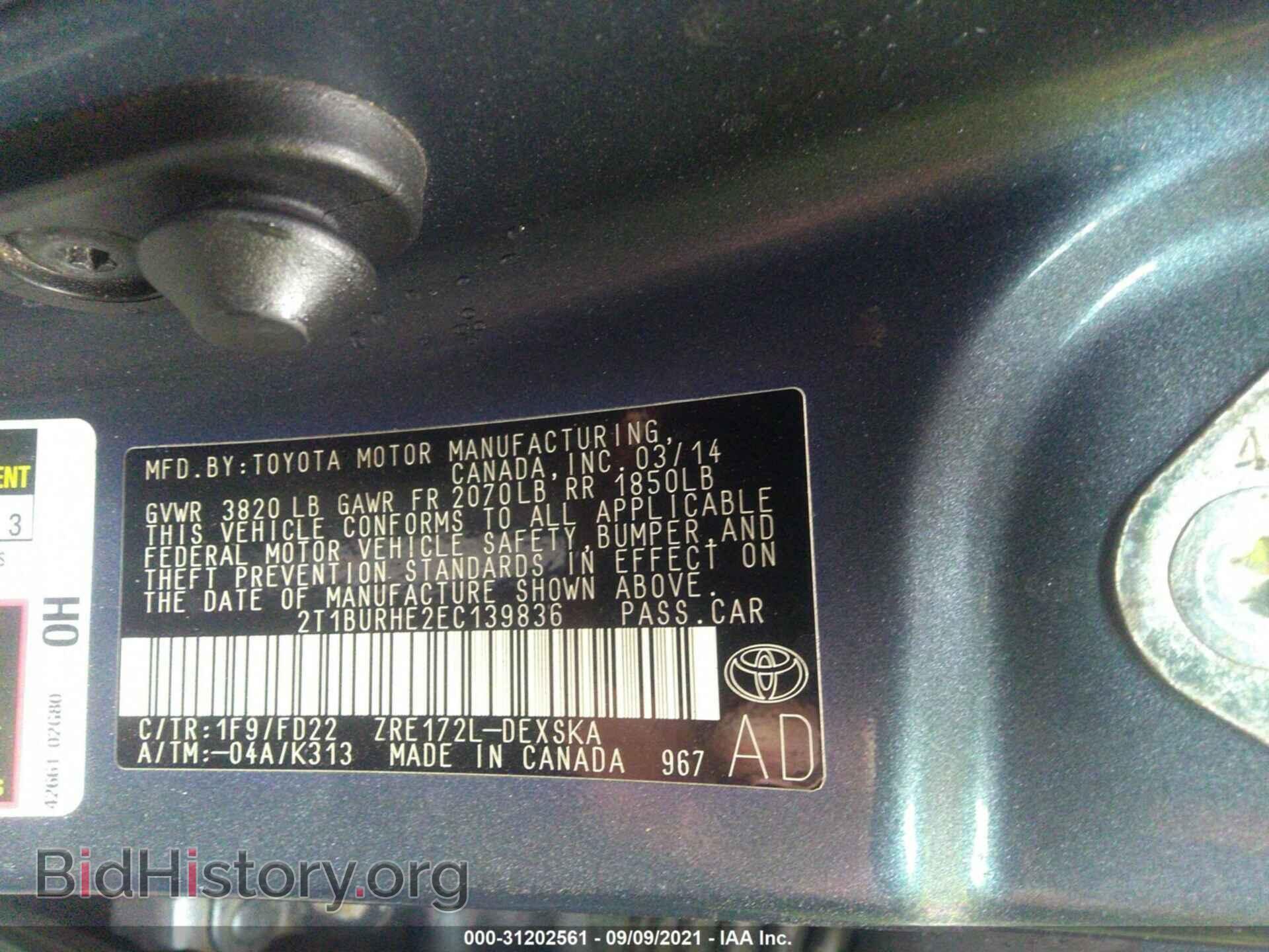 2014 TOYOTA COROLLA - VIN: 2T1BURHE2EC139836 - Фото 9
