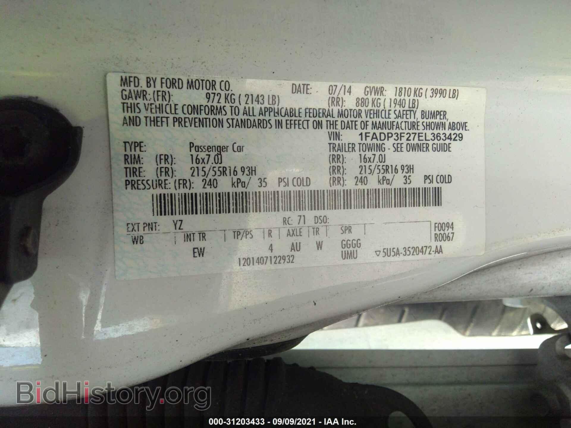 2014 FORD FOCUS - VIN: 1FADP3F27EL363429 - Фото 9