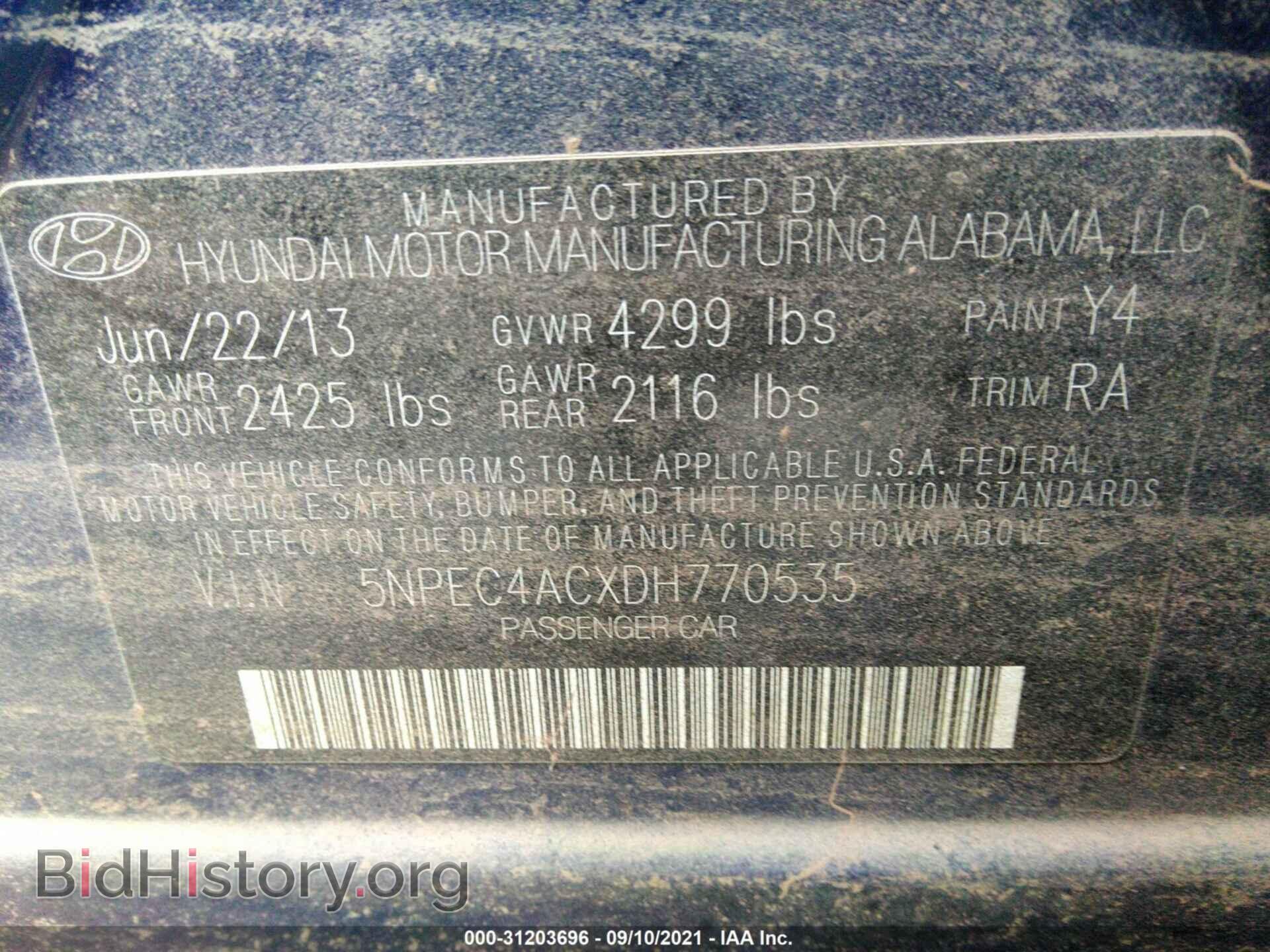2013 HYUNDAI SONATA - VIN: 5NPEC4ACXDH770535 - Фото 9