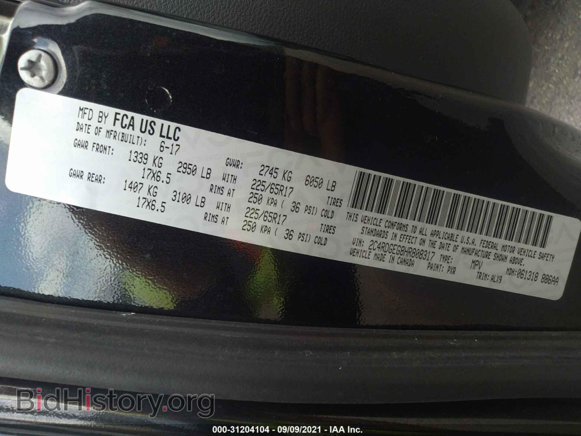 2017 DODGE GRAND CARAVAN - VIN: 2C4RDGEG8HR808317 - Фото 9