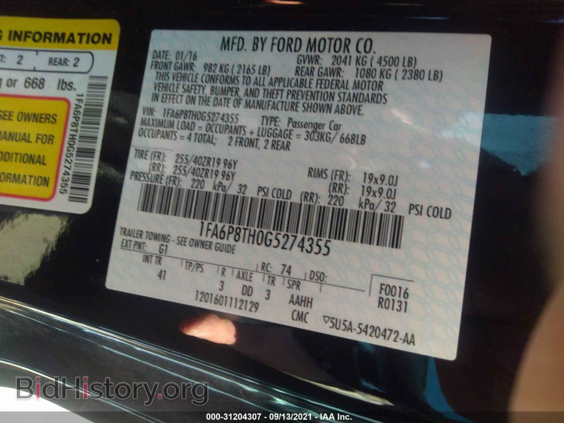 2016 FORD MUSTANG - VIN: 1FA6P8TH0G5274355 - Photo 9