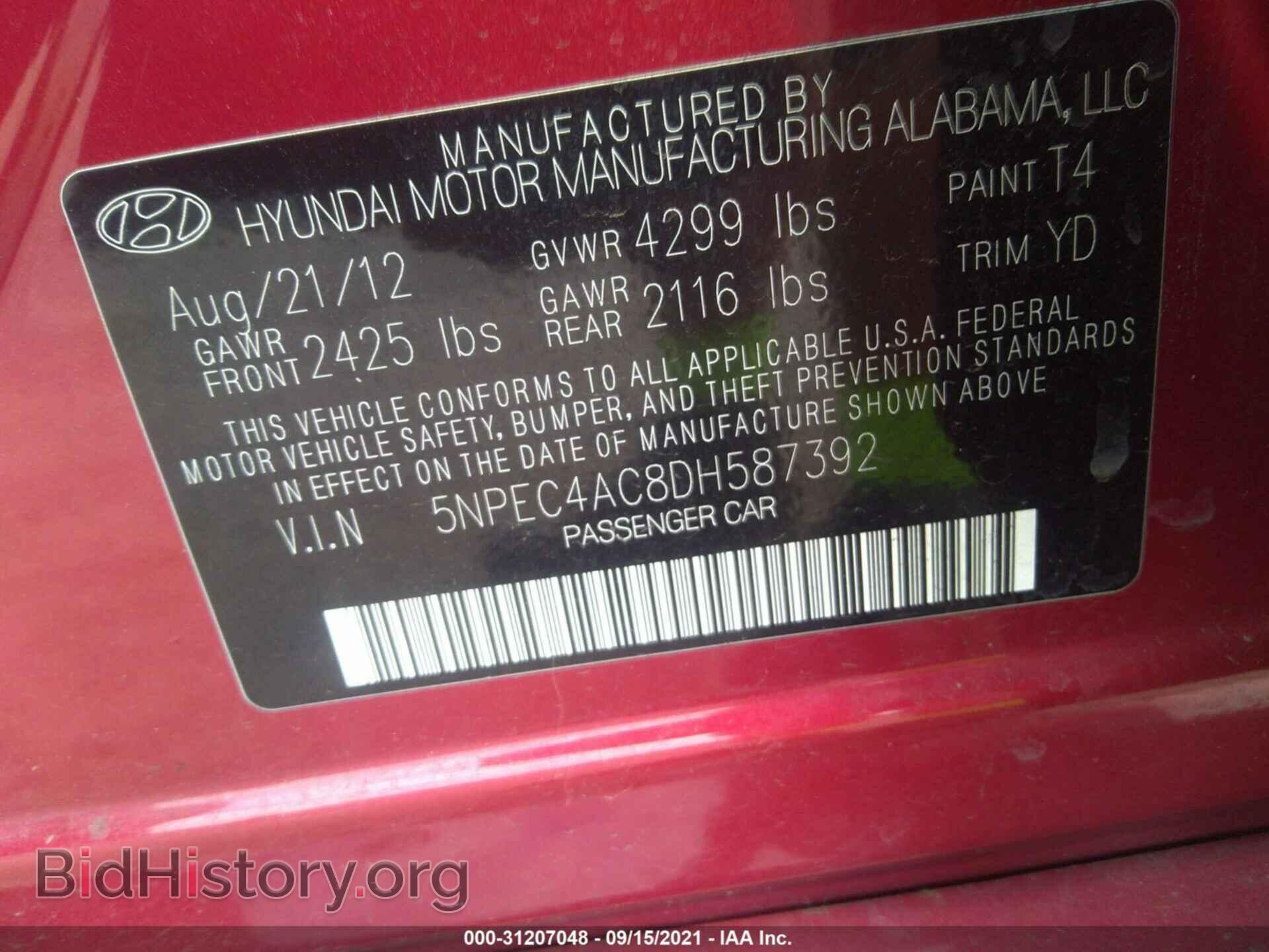 2013 HYUNDAI SONATA - VIN: 5NPEC4AC8DH587392 - Фото 9