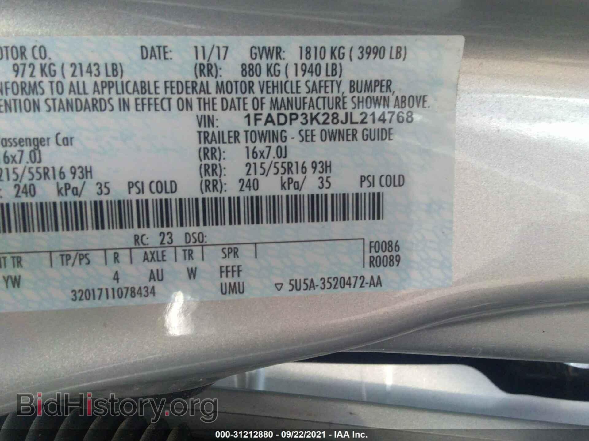 2018 FORD FOCUS - VIN: 1FADP3K28JL214768 - Фото 9