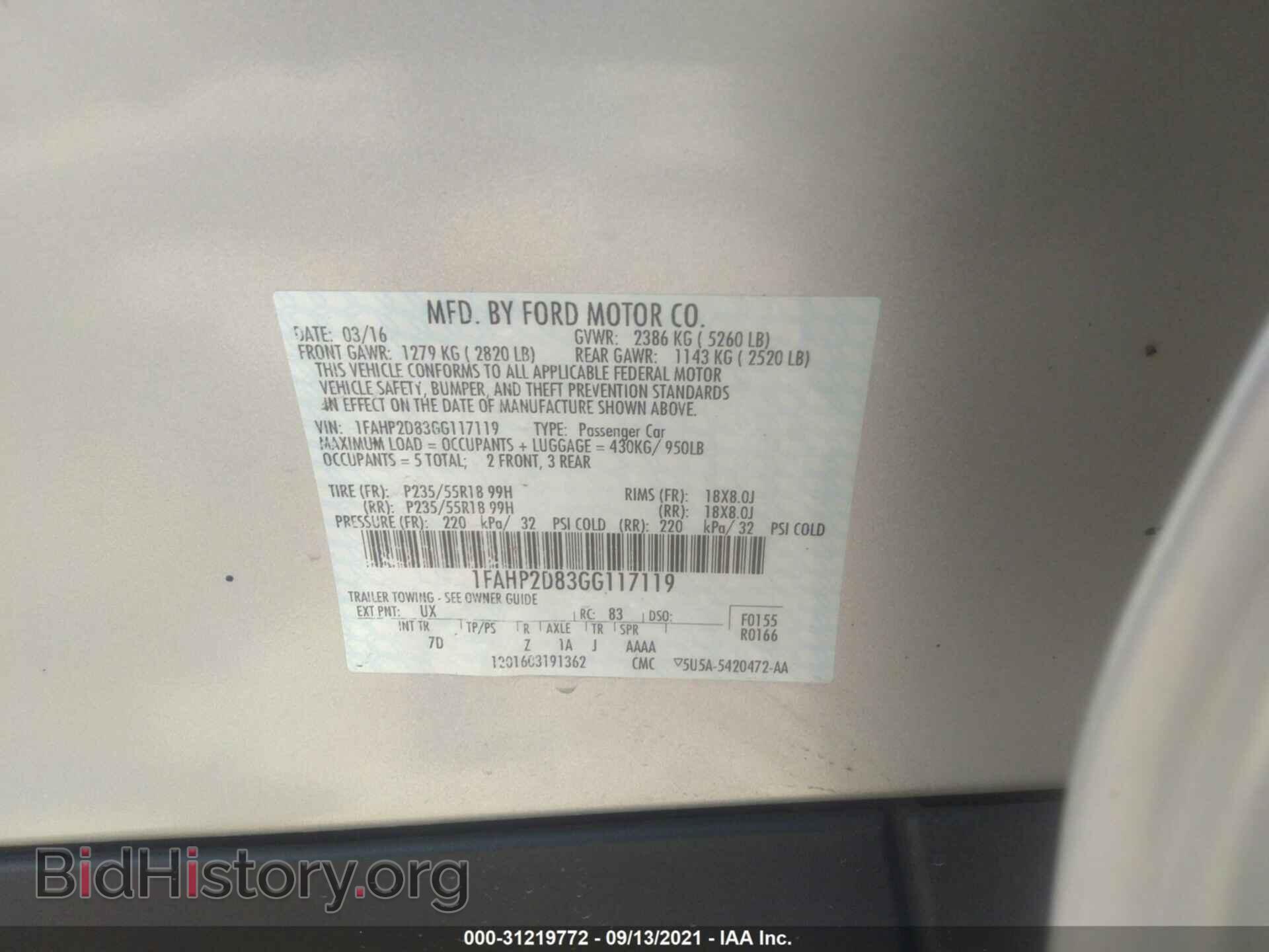 2016 FORD TAURUS - VIN: 1FAHP2D83GG117119 - Фото 9