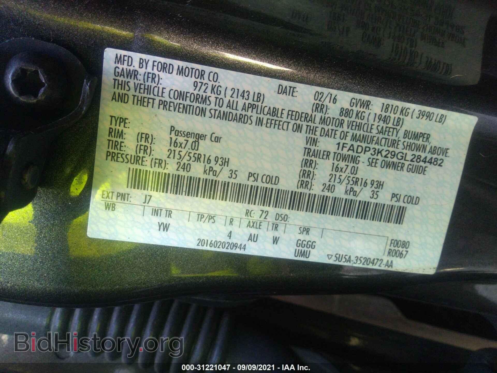 2016 FORD FOCUS - VIN: 1FADP3K29GL284482 - Фото 9
