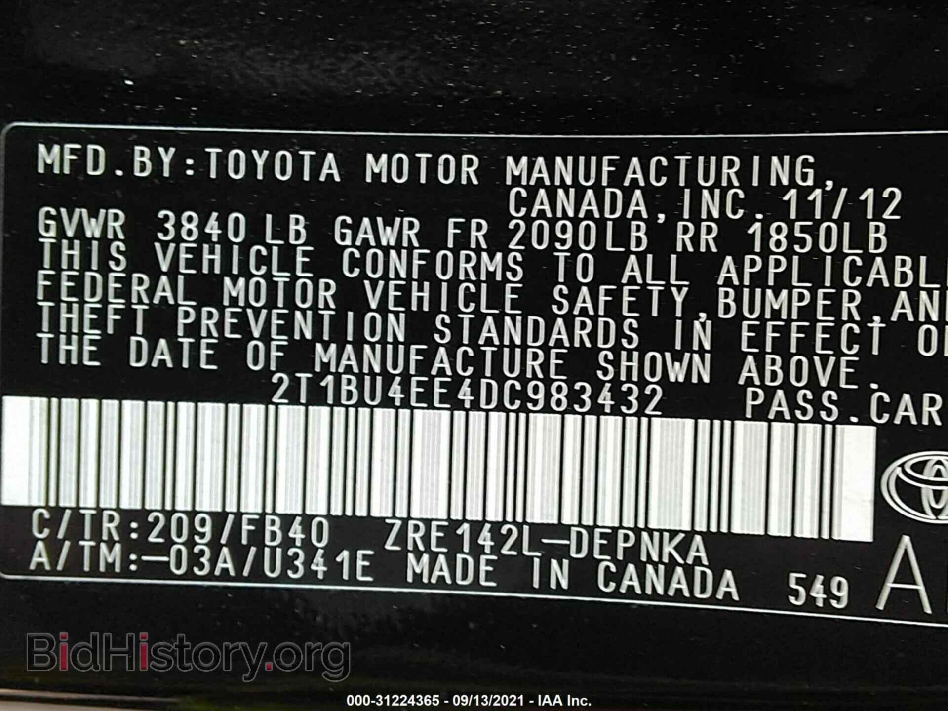 2013 TOYOTA COROLLA - VIN: 2T1BU4EE4DC983432 - Фото 9