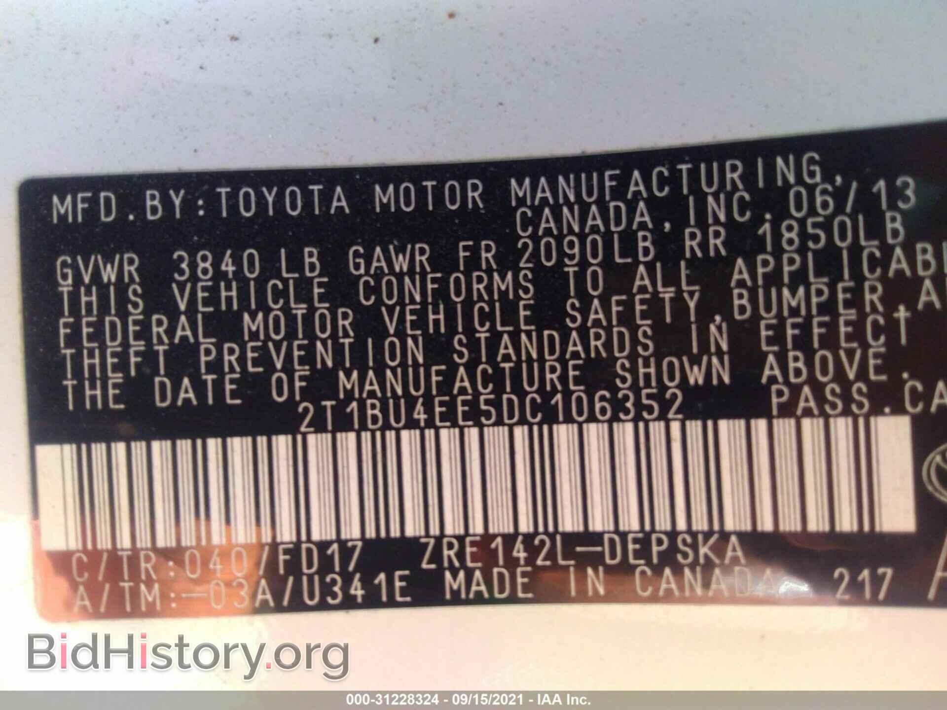 2013 TOYOTA COROLLA - VIN: 2T1BU4EE5DC106352 - Фото 9