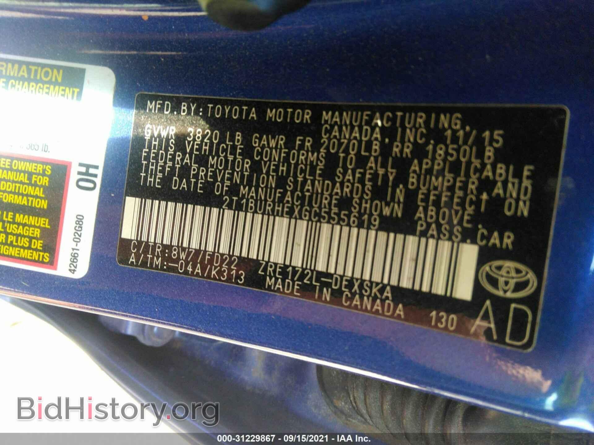 2016 TOYOTA COROLLA - VIN: 2T1BURHEXGC555619 - Фото 9