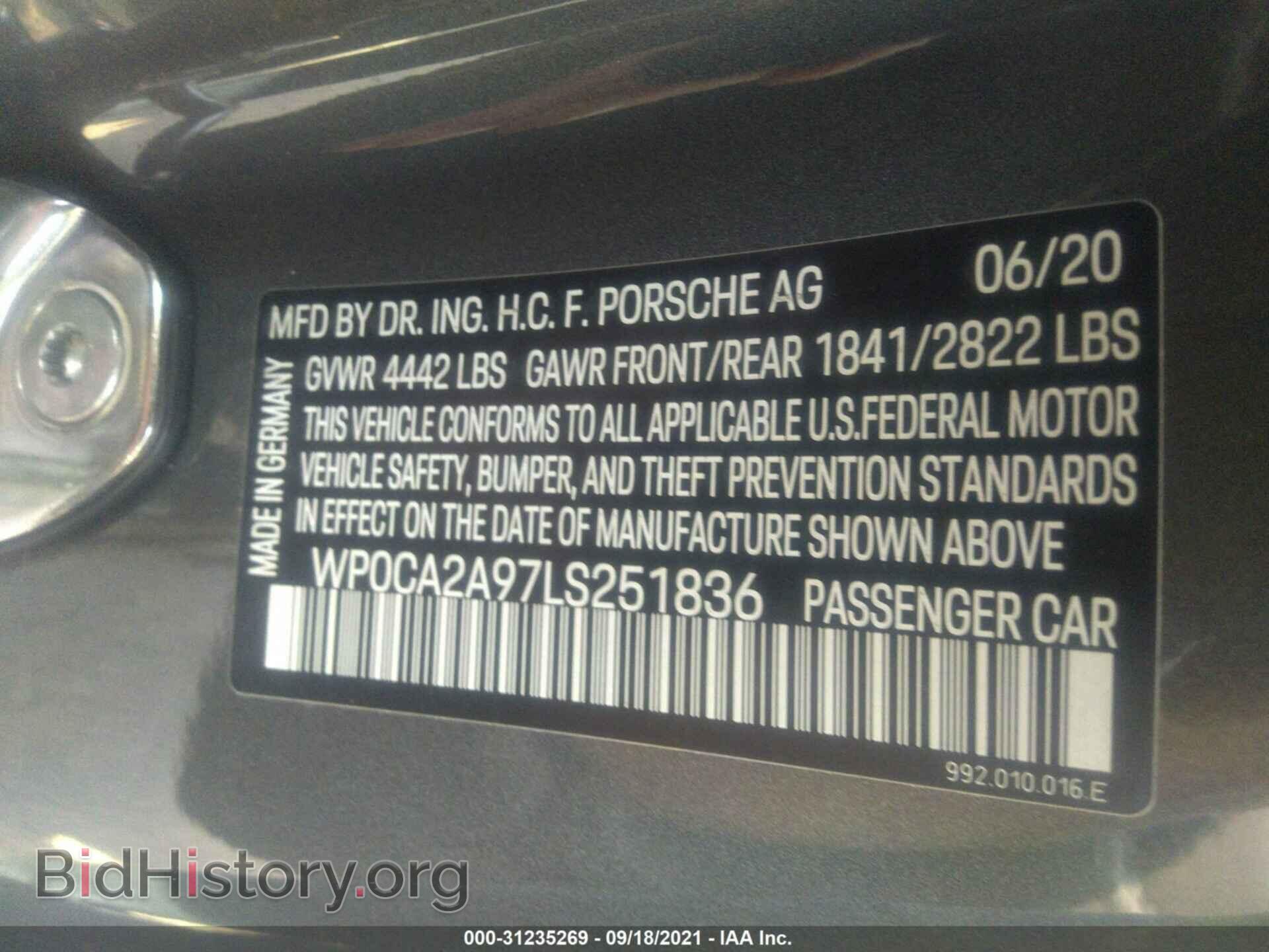2020 PORSCHE 911 - VIN: WP0CA2A97LS251836 - Фото 9