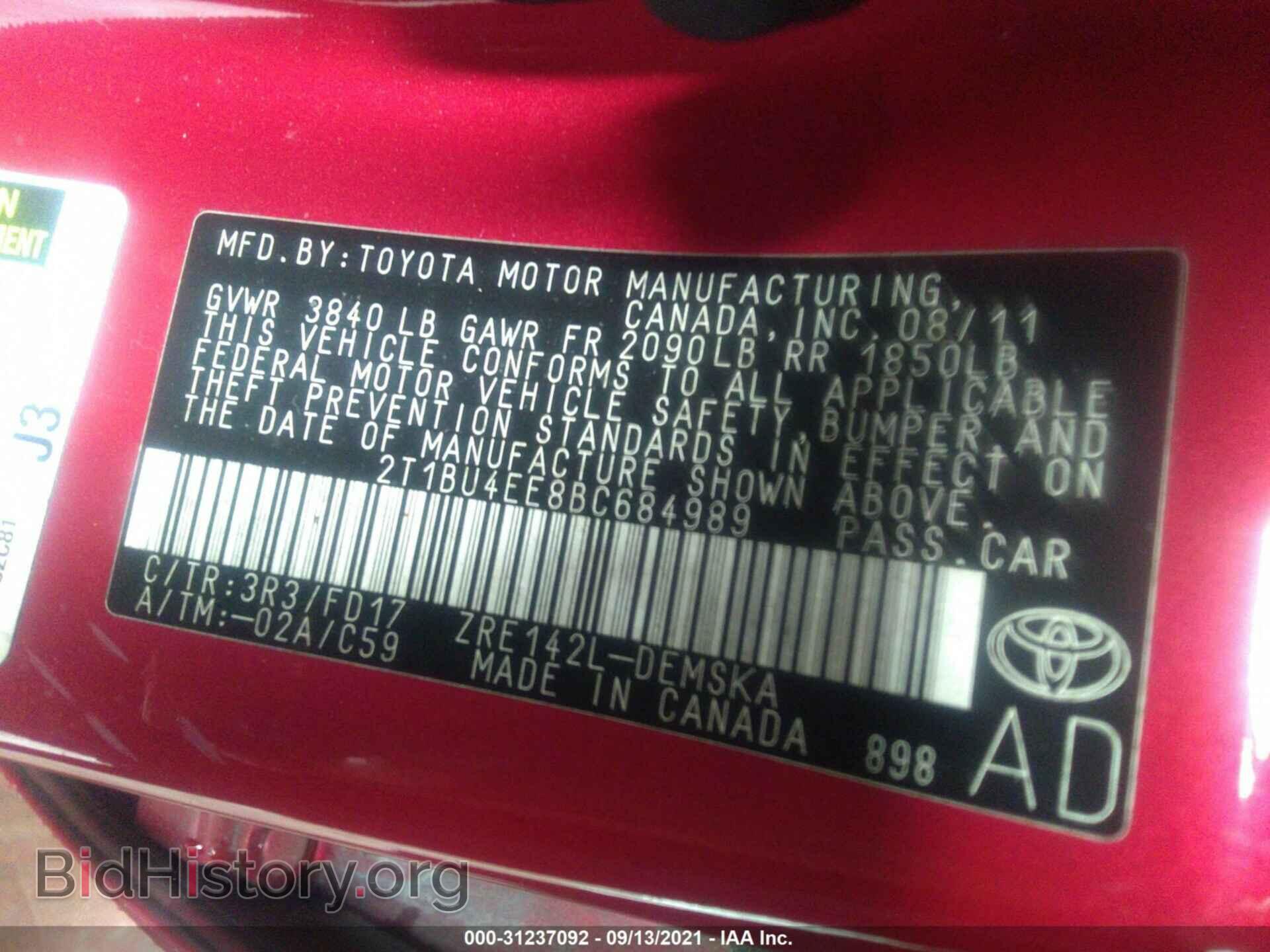 2011 TOYOTA COROLLA - VIN: 2T1BU4EE8BC684989 - Фото 9