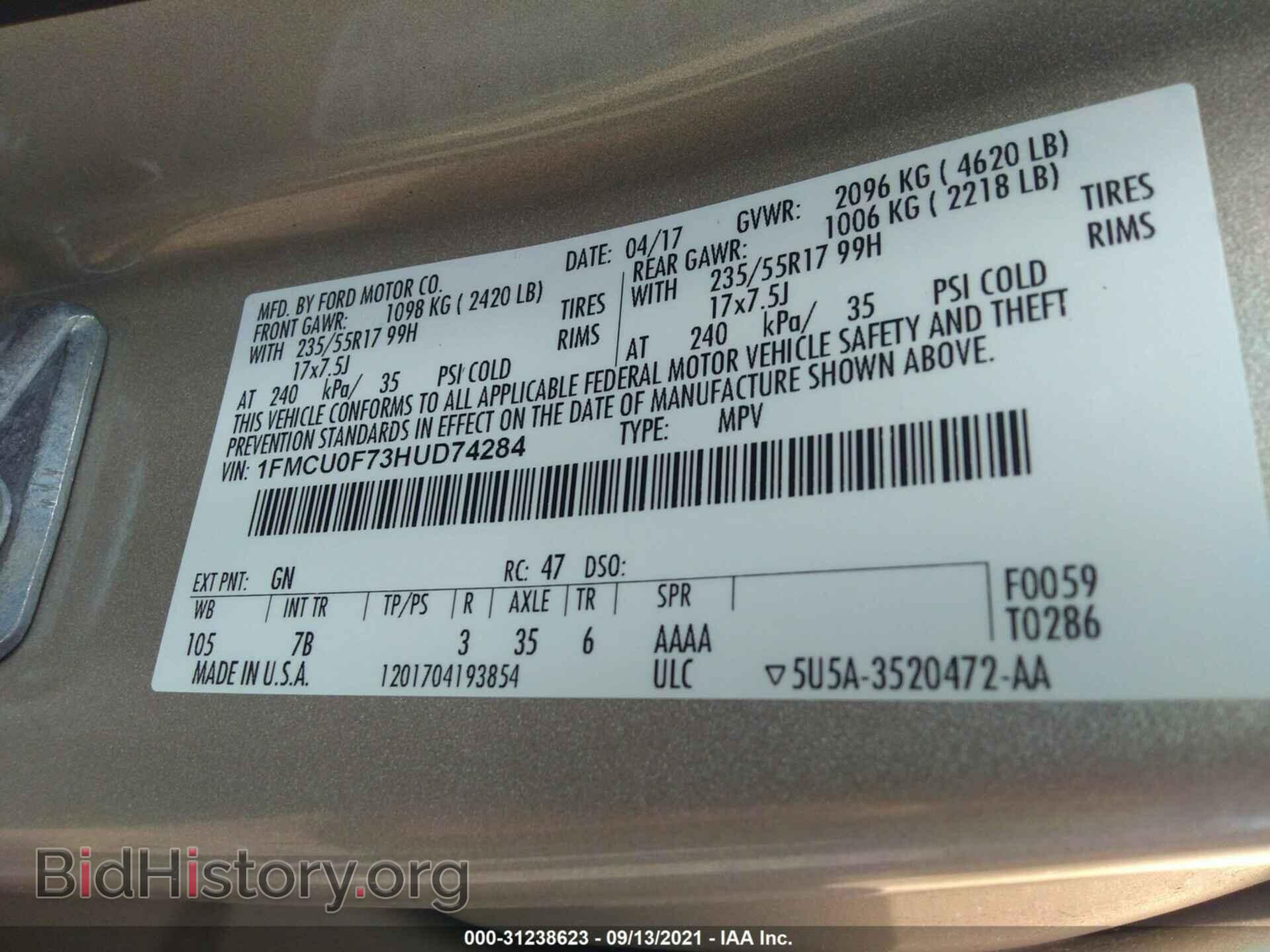 2017 FORD ESCAPE - VIN: 1FMCU0F73HUD74284 - Photo 9