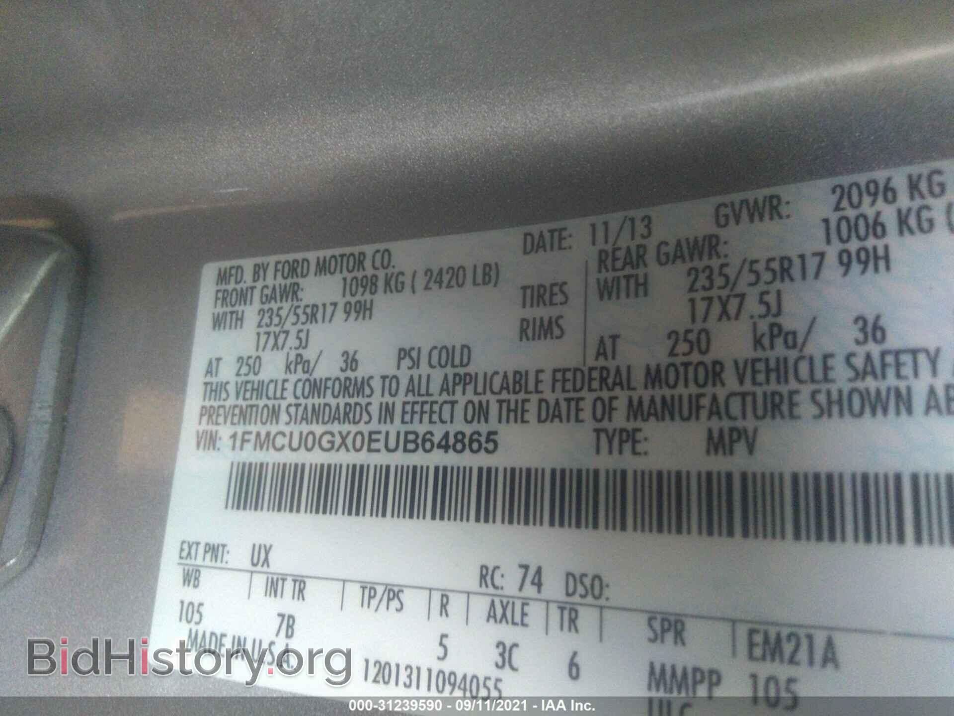 2014 FORD ESCAPE - VIN: 1FMCU0GX0EUB64865 - Photo 9