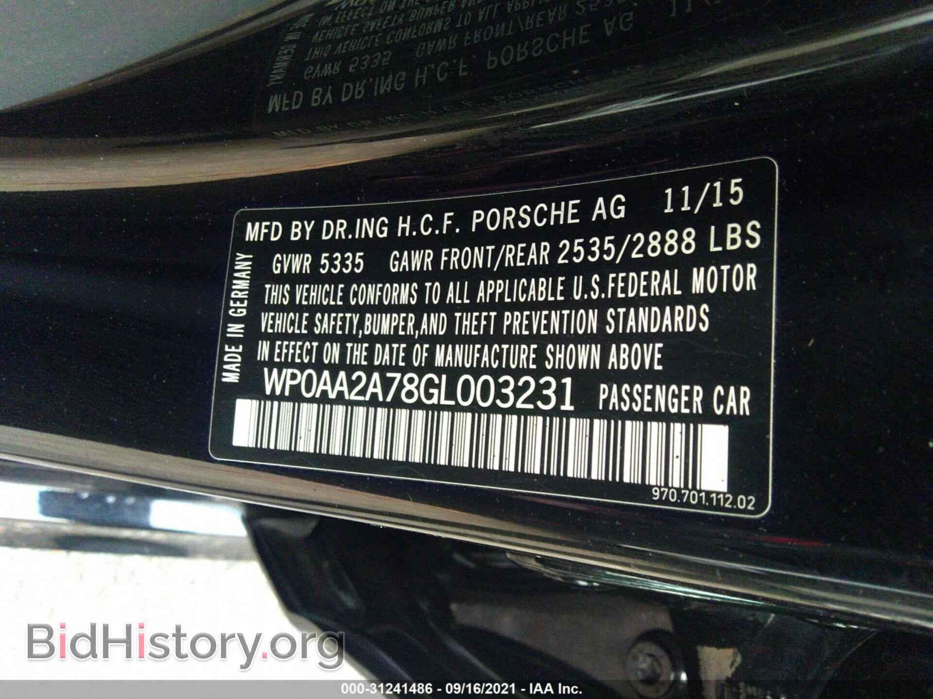 2016 PORSCHE PANAMERA - VIN: WP0AA2A78GL003231 - Фото 9