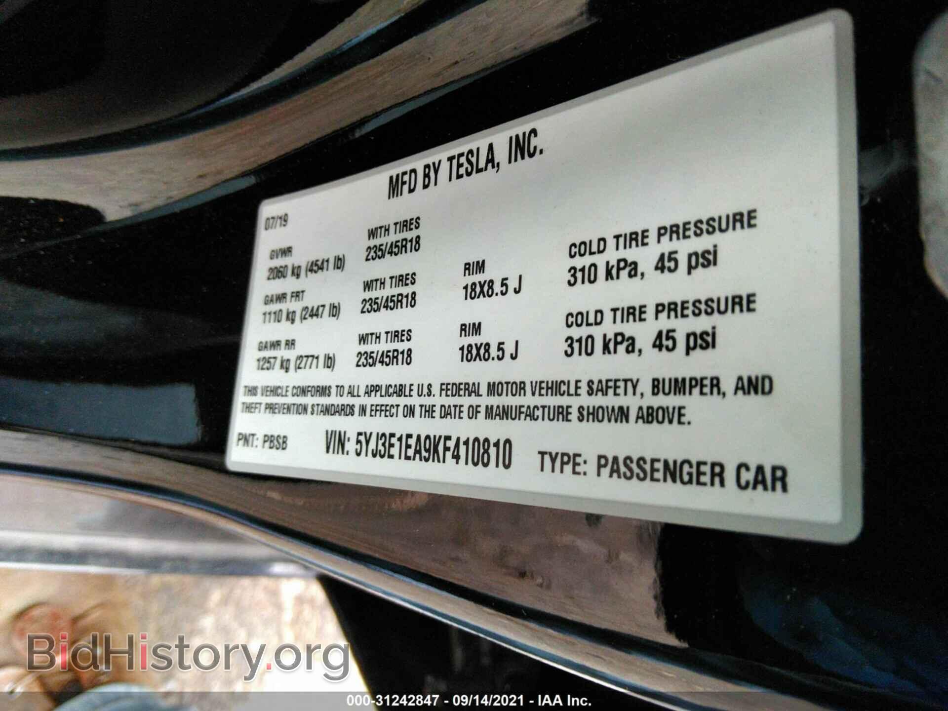 2019 TESLA MODEL 3 - VIN: 5YJ3E1EA9KF410810 - Photo 9