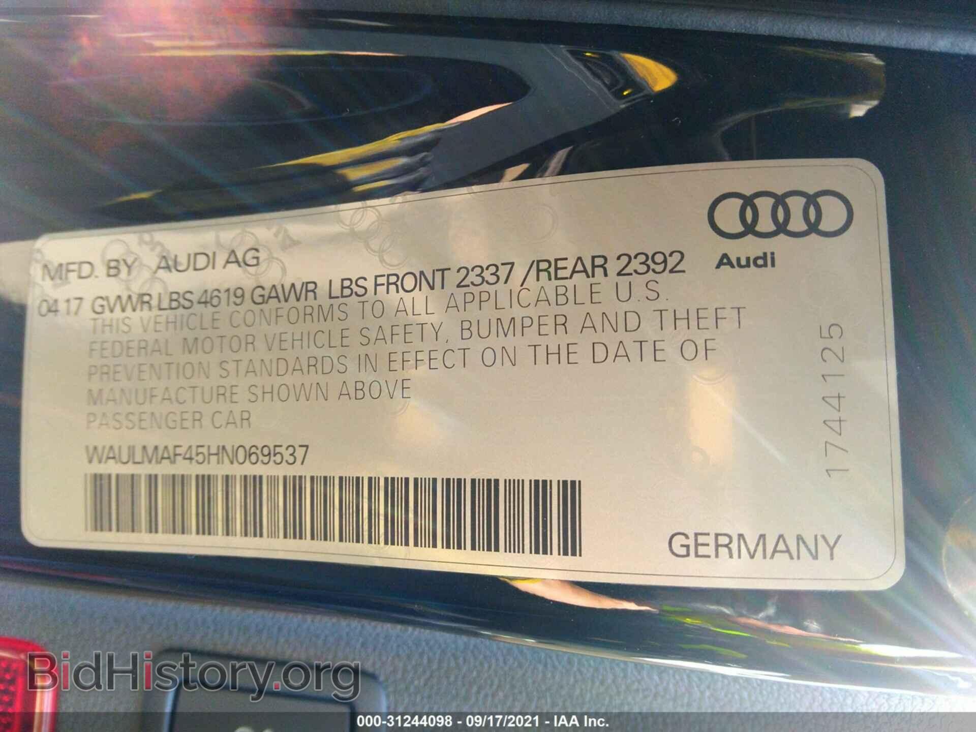 2017 AUDI A4 - VIN: WAULMAF45HN069537 - Фото 9