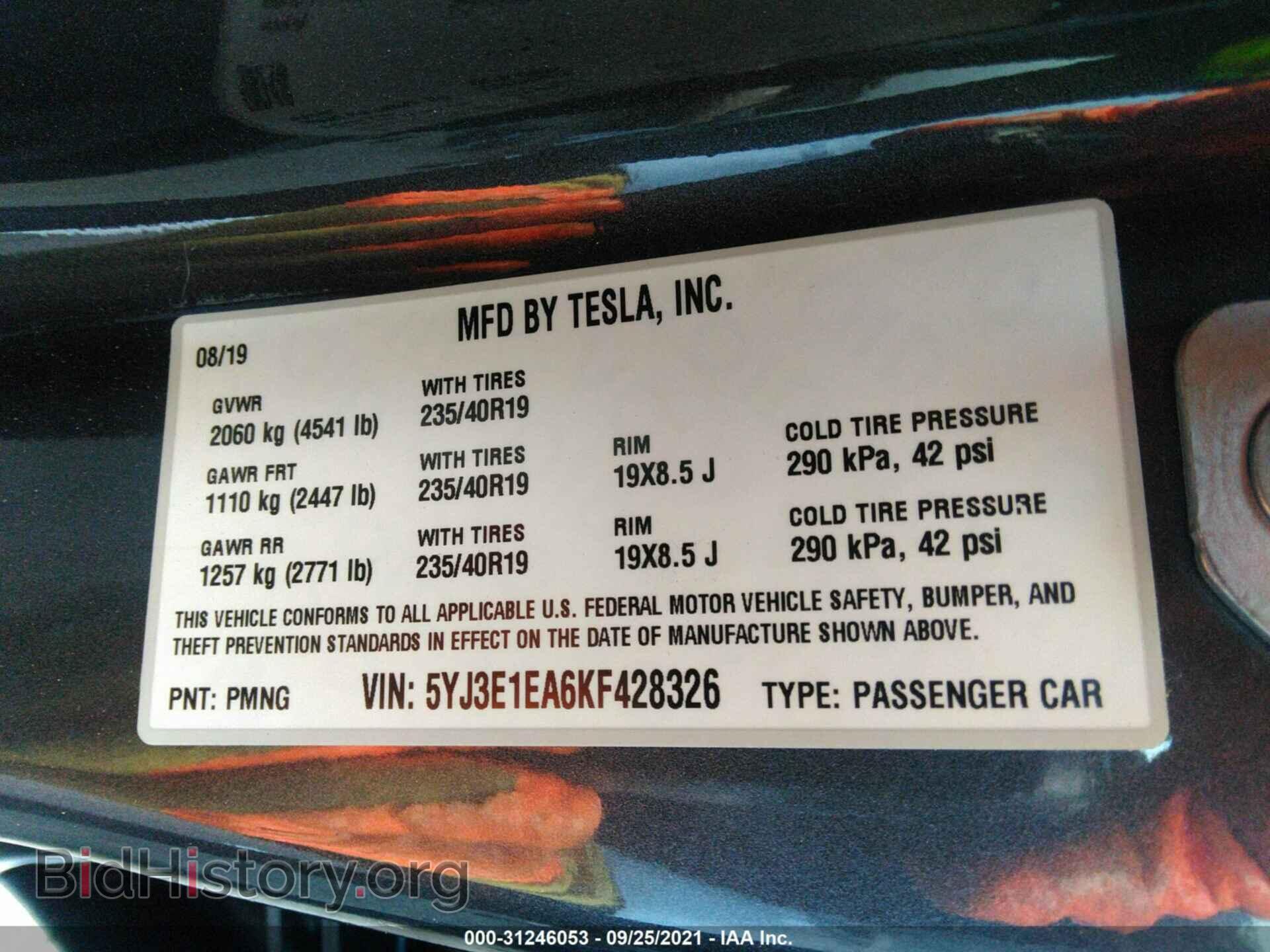 2019 TESLA MODEL 3 - VIN: 5YJ3E1EA6KF428326 - Photo 9