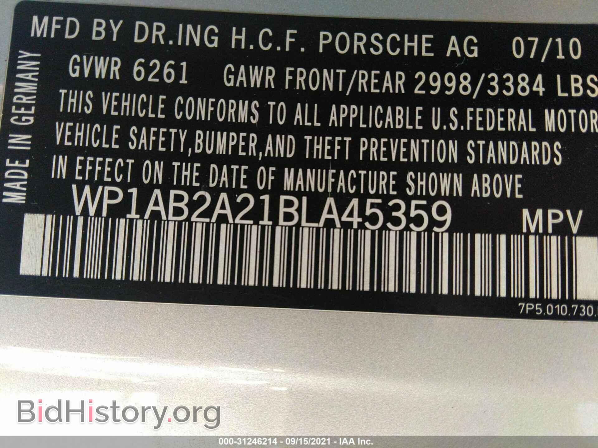 2011 PORSCHE CAYENNE - VIN: WP1AB2A21BLA45359 - Фото 9