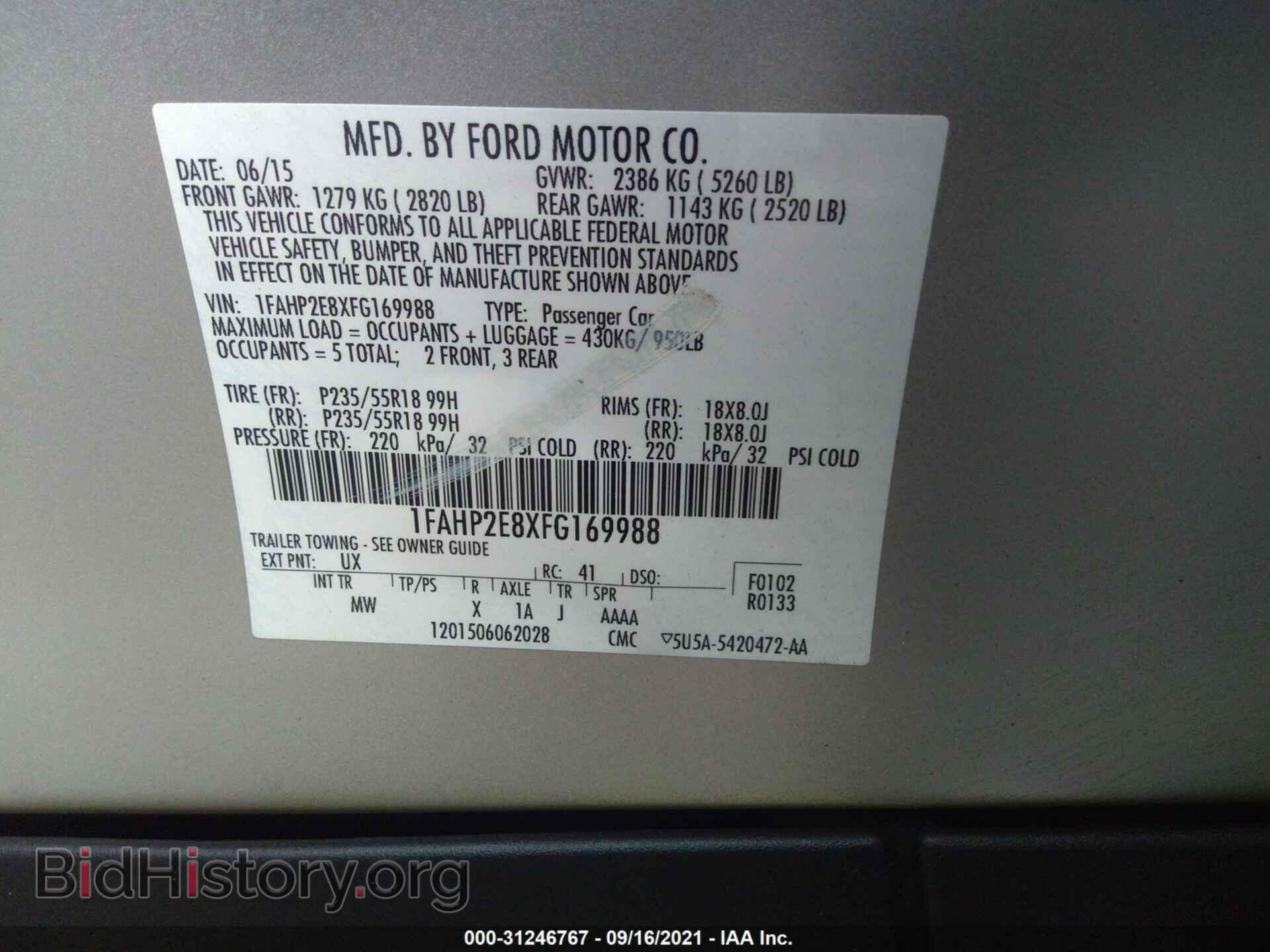 2015 FORD TAURUS - VIN: 1FAHP2E8XFG169988 - Фото 9