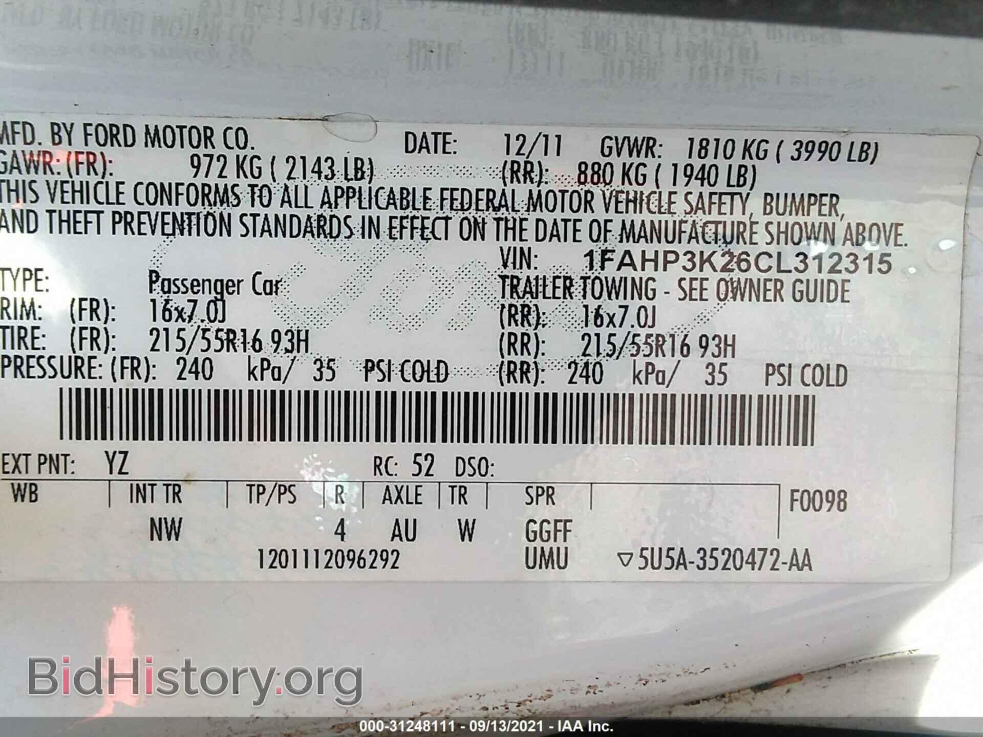 2012 FORD FOCUS - VIN: 1FAHP3K26CL312315 - Фото 9