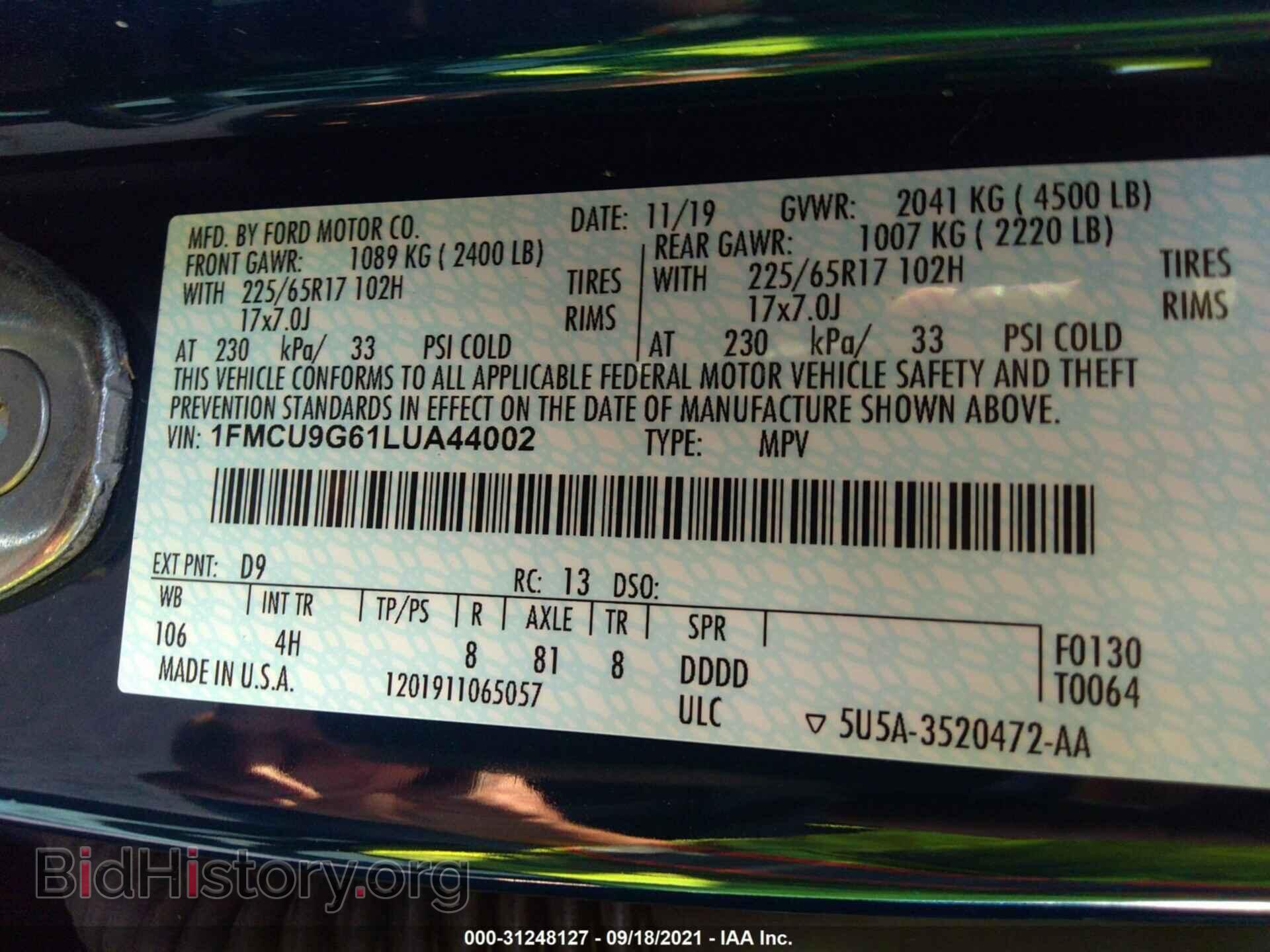 2020 FORD ESCAPE - VIN: 1FMCU9G61LUA44002 - Photo 9