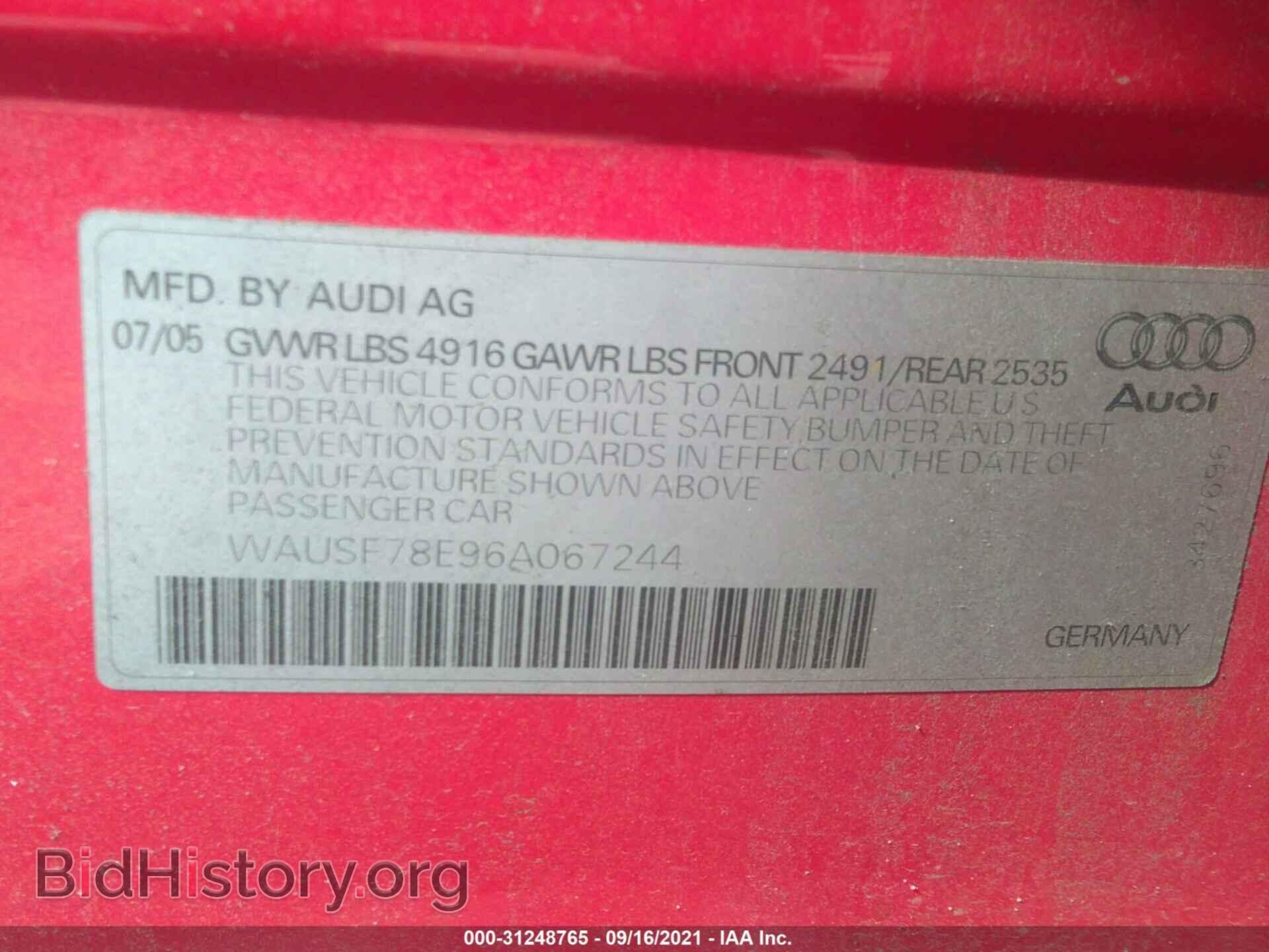 2006 AUDI A4 - VIN: WAUSF78E96A067244 - Фото 9