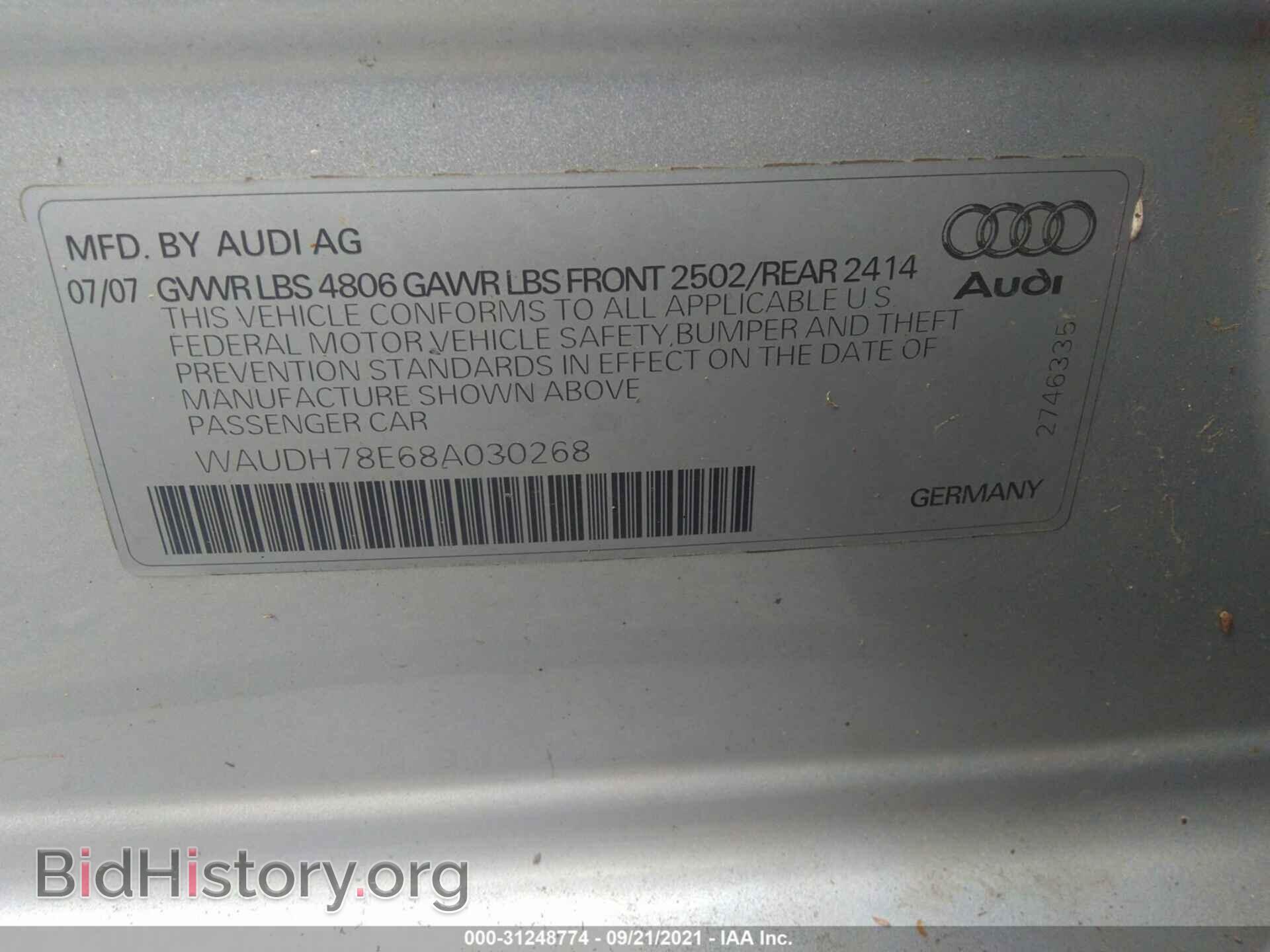 2008 AUDI A4 - VIN: WAUDH78E68A030268 - Фото 9