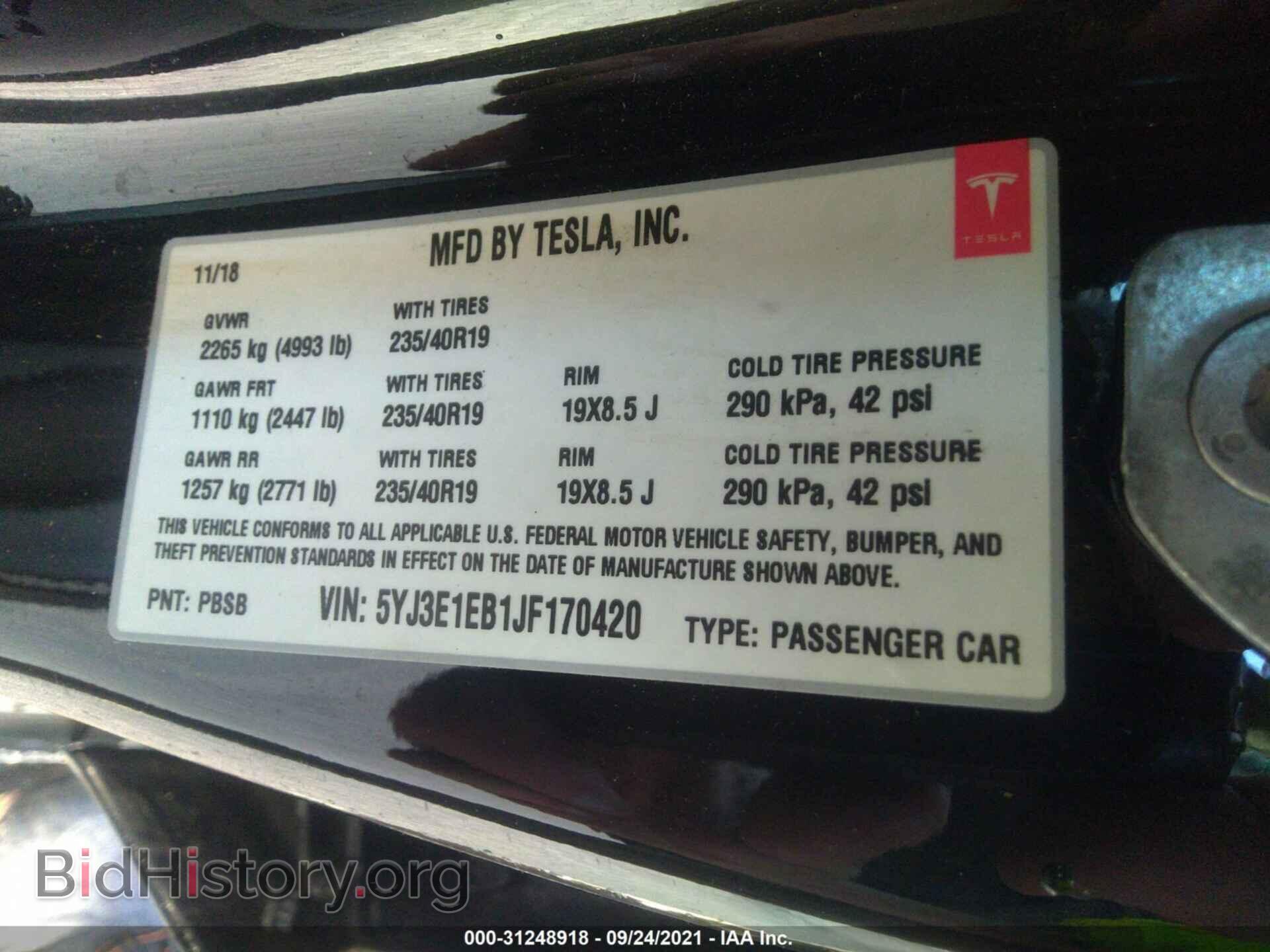 2018 TESLA MODEL 3 - VIN: 5YJ3E1EB1JF170420 - Photo 9