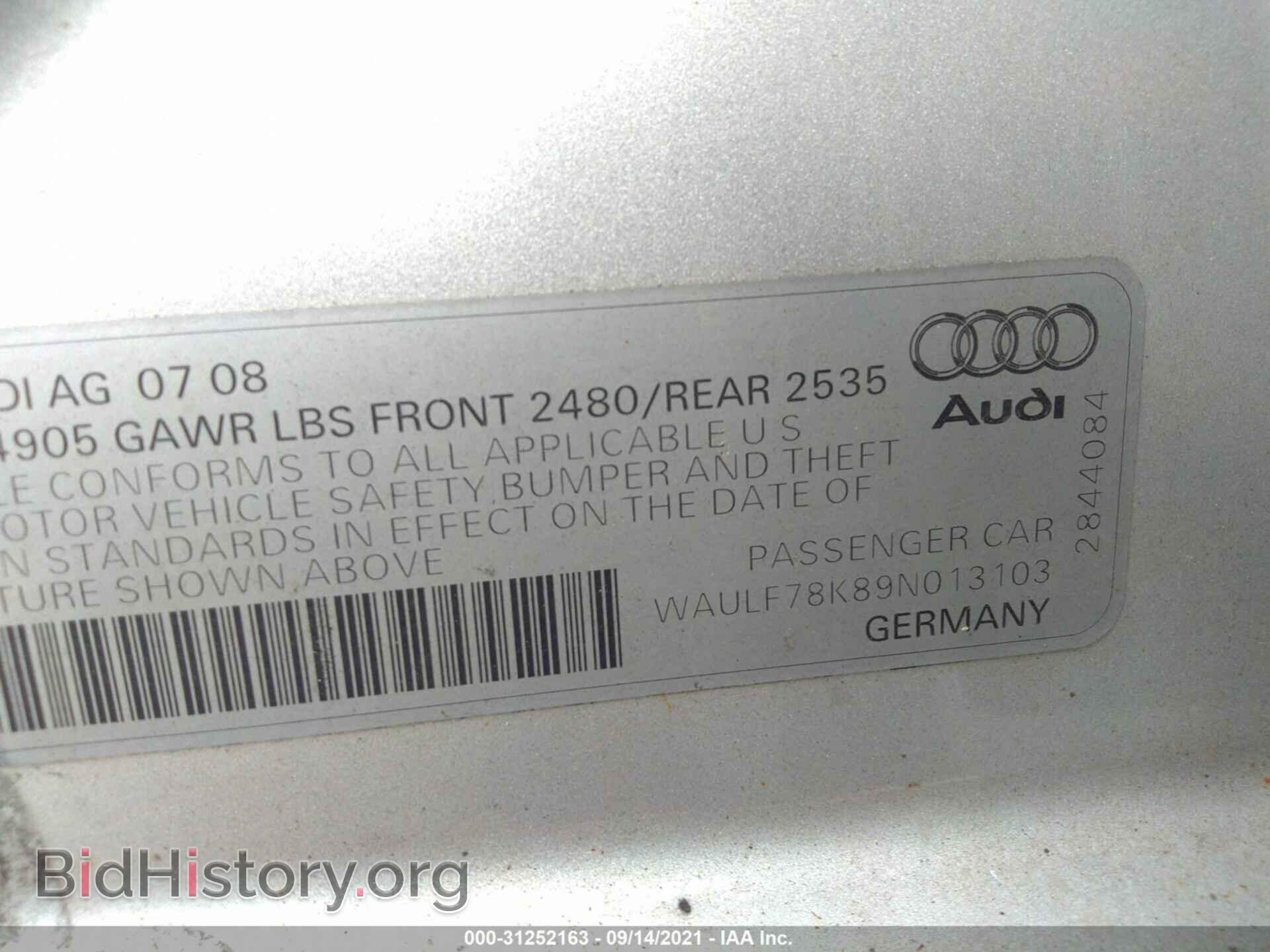 2009 AUDI A4 - VIN: WAULF78K89N013103 - Фото 9